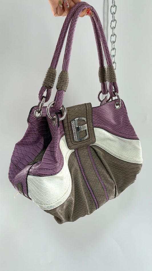 Vintage GUESS Snake Embossed Purple Purse with Oversized Logo Hardware