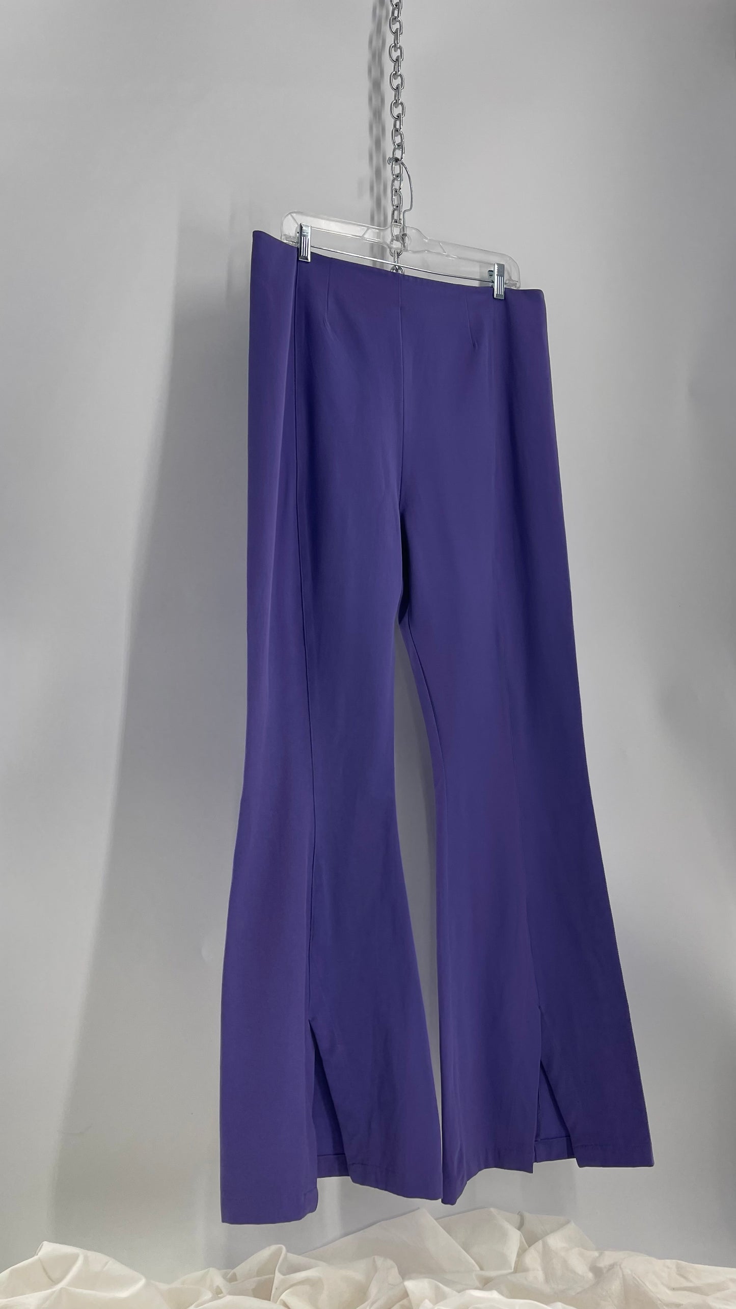 Free People Purple Flares with Pleated Front, Pointed Back Stitching, and Vented Hem (XL)