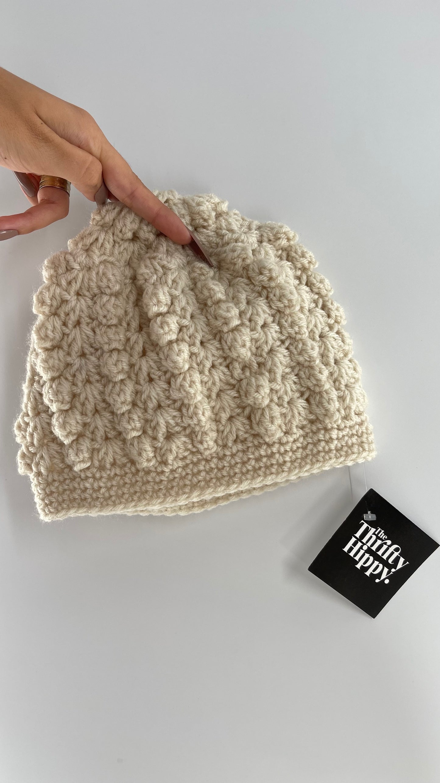 Hand knit Beige Vintage Beanie