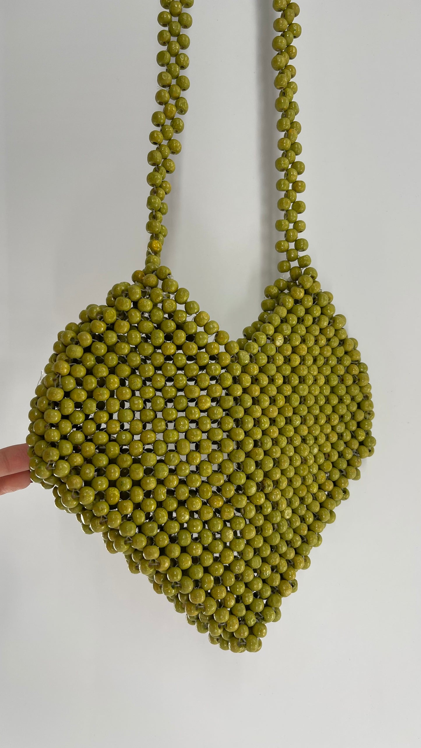 Green Wooden Beaded Heart Shaped Purse