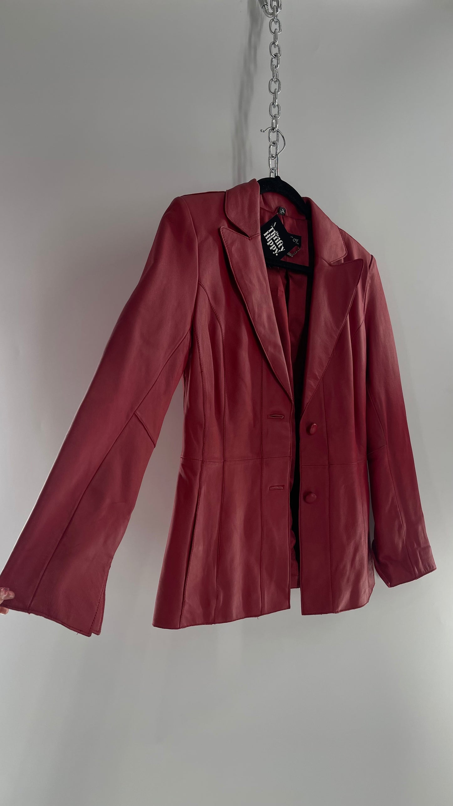 Vintage 1990s Pamela McCoy Red Leather Blazer Jacket (XS)