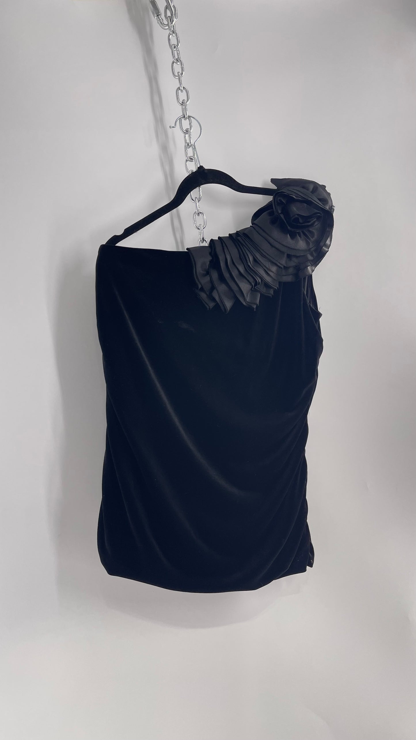 Vintage Velvet Velour Tank with Rosette Shoulder Detailing (Large)