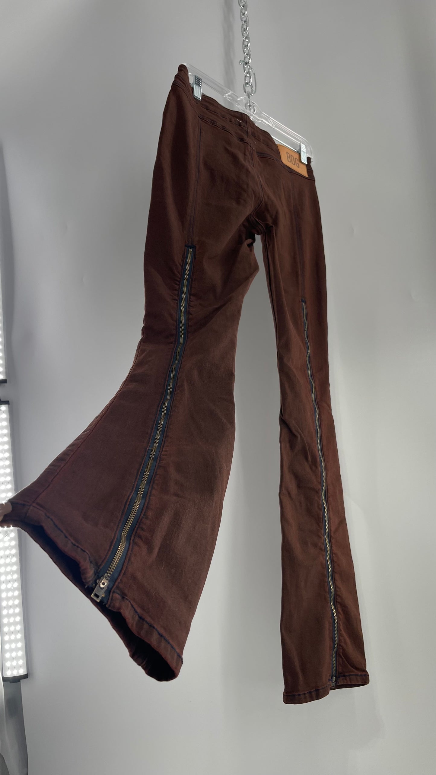 BDG Urban Outfitters Burn Out Brown Kick Flare with Thigh High Zipper Detail (27)