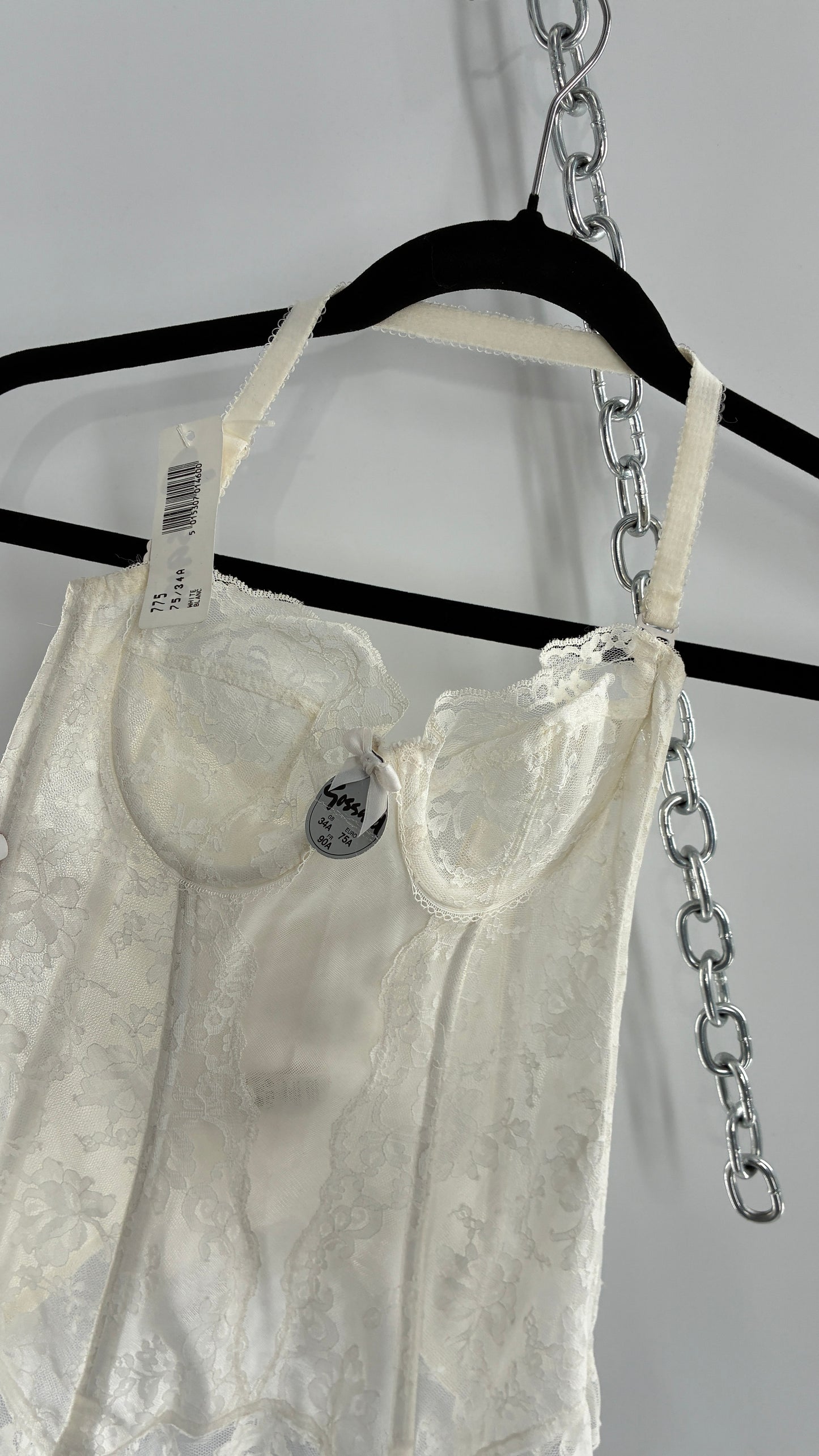 Deadstock Vintage 1950s GOSSARD Off White Lace Corset with Stocking Pulls (34A)