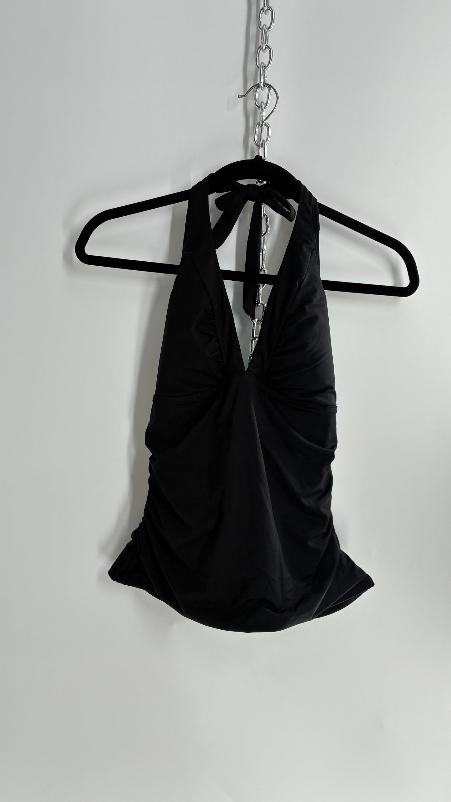 ATHLETA Black Ruched Halter Tank with Built in Lined Bra and Tags Attached (Small)