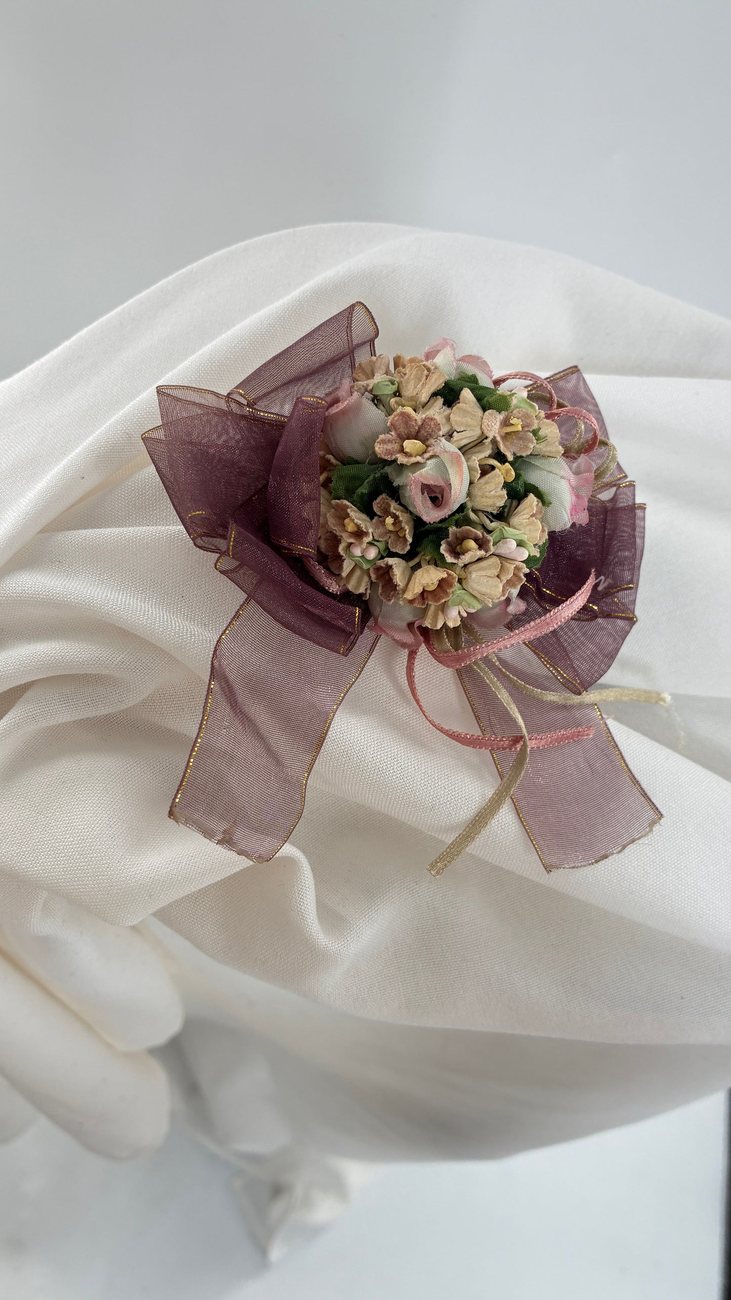 Vintage Ribbon and Lace Floral Brooch Pin
