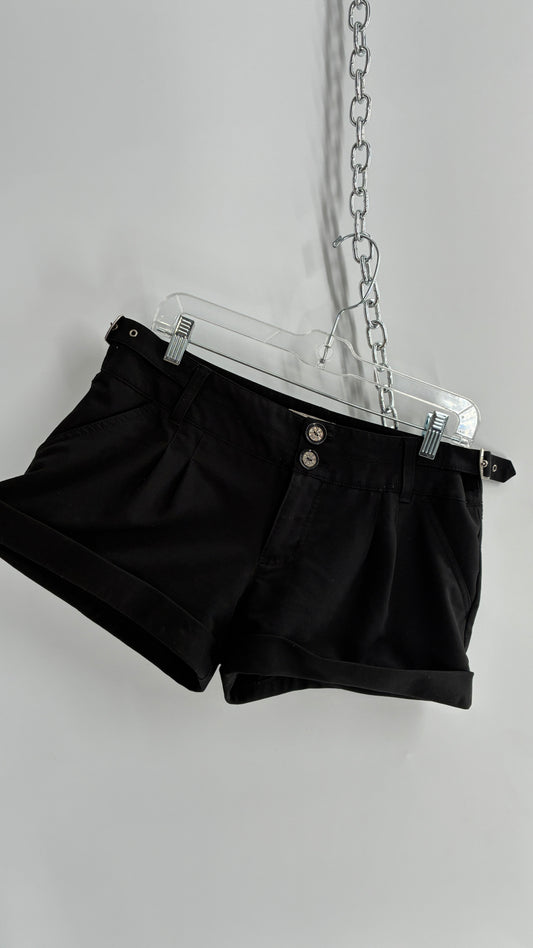 Vintage GUESS Black Cuffed Micro Mini Short with Embossed Details and Bum Pockets (30)