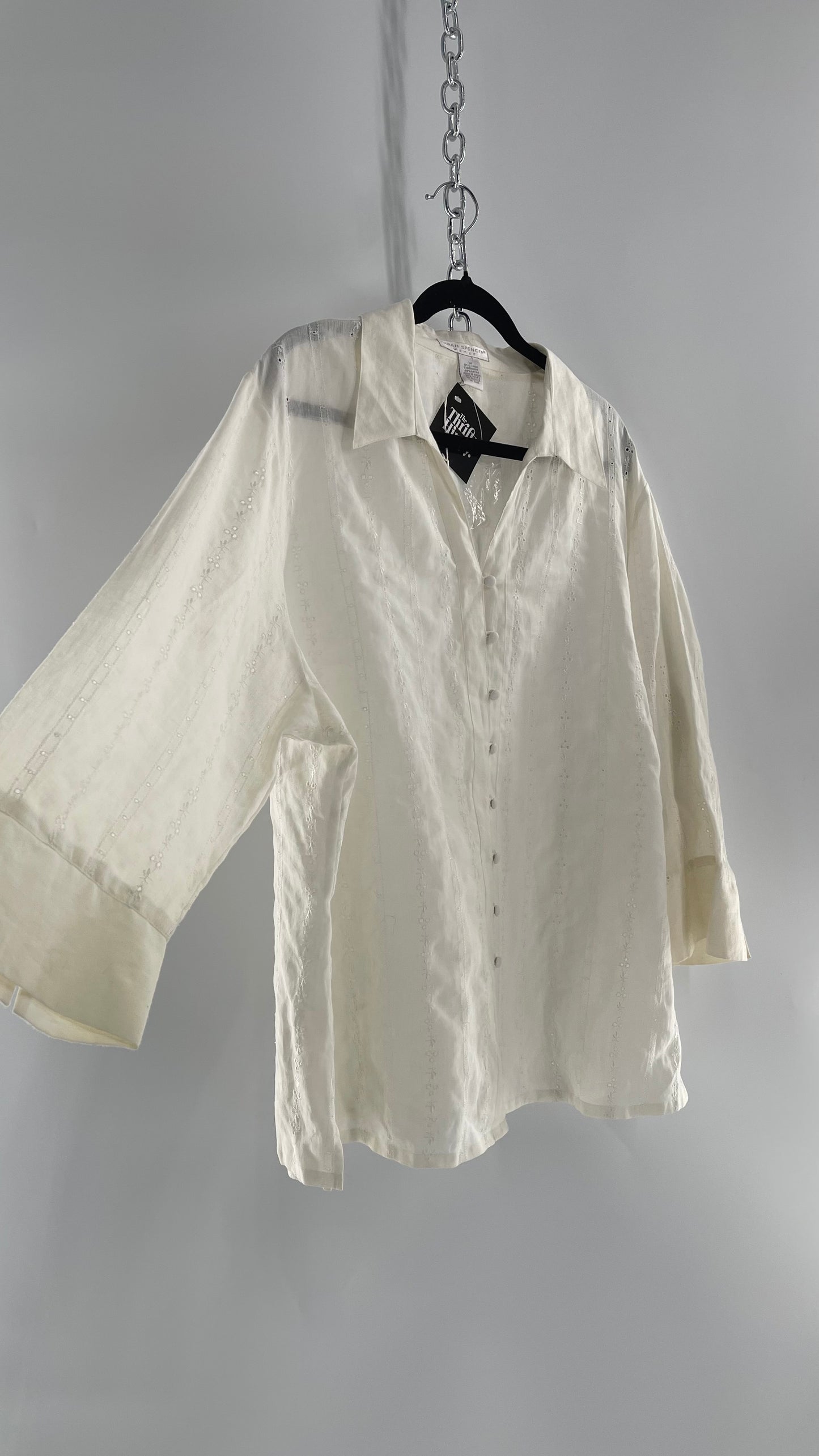 Sarah Spencer Off White 100% Embroidered Linen Blouse with Tags Attached (3X)