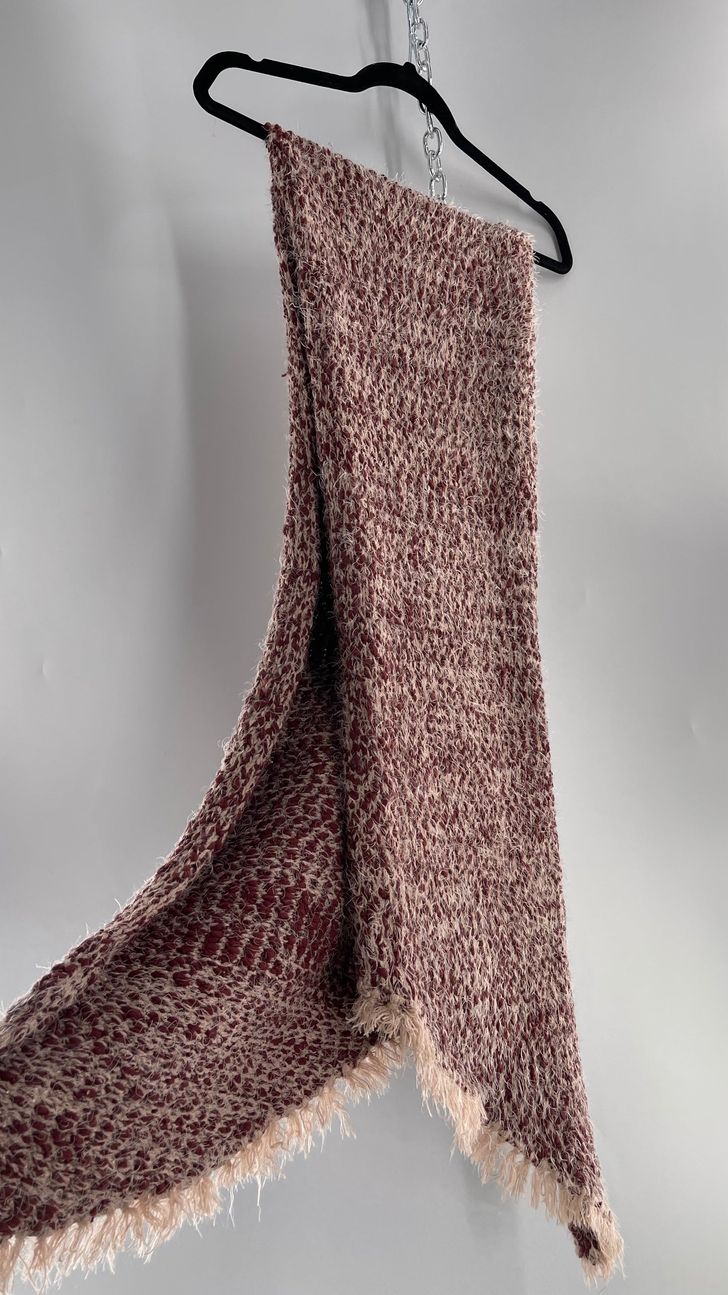 Free People Brick/Burgundy and Dusty Pink Interwoven Voluminous Shag Scarf