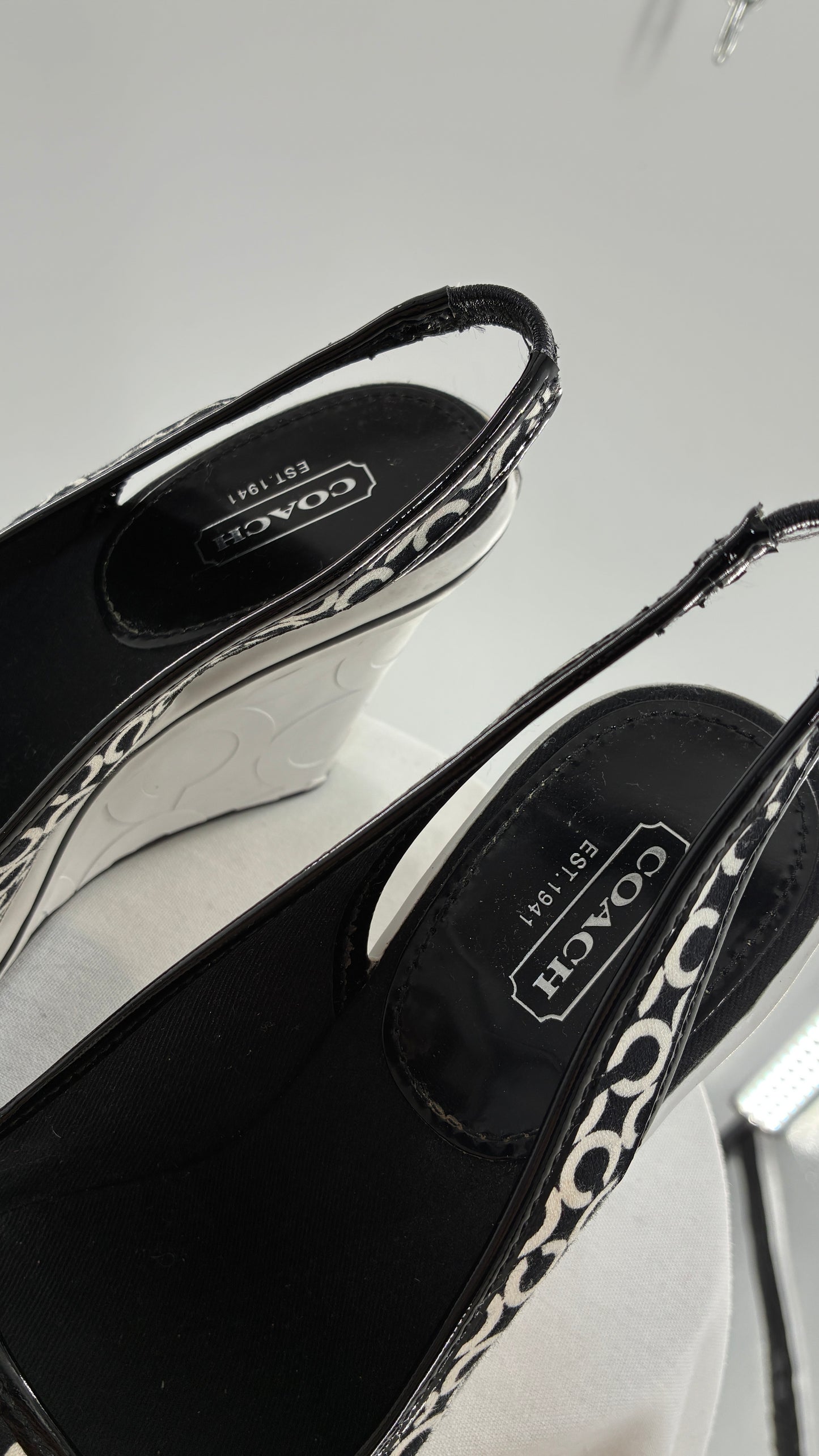 Vintage COACH Emilanna Black and White Monogram Wedge Sneaker Heel (7B)