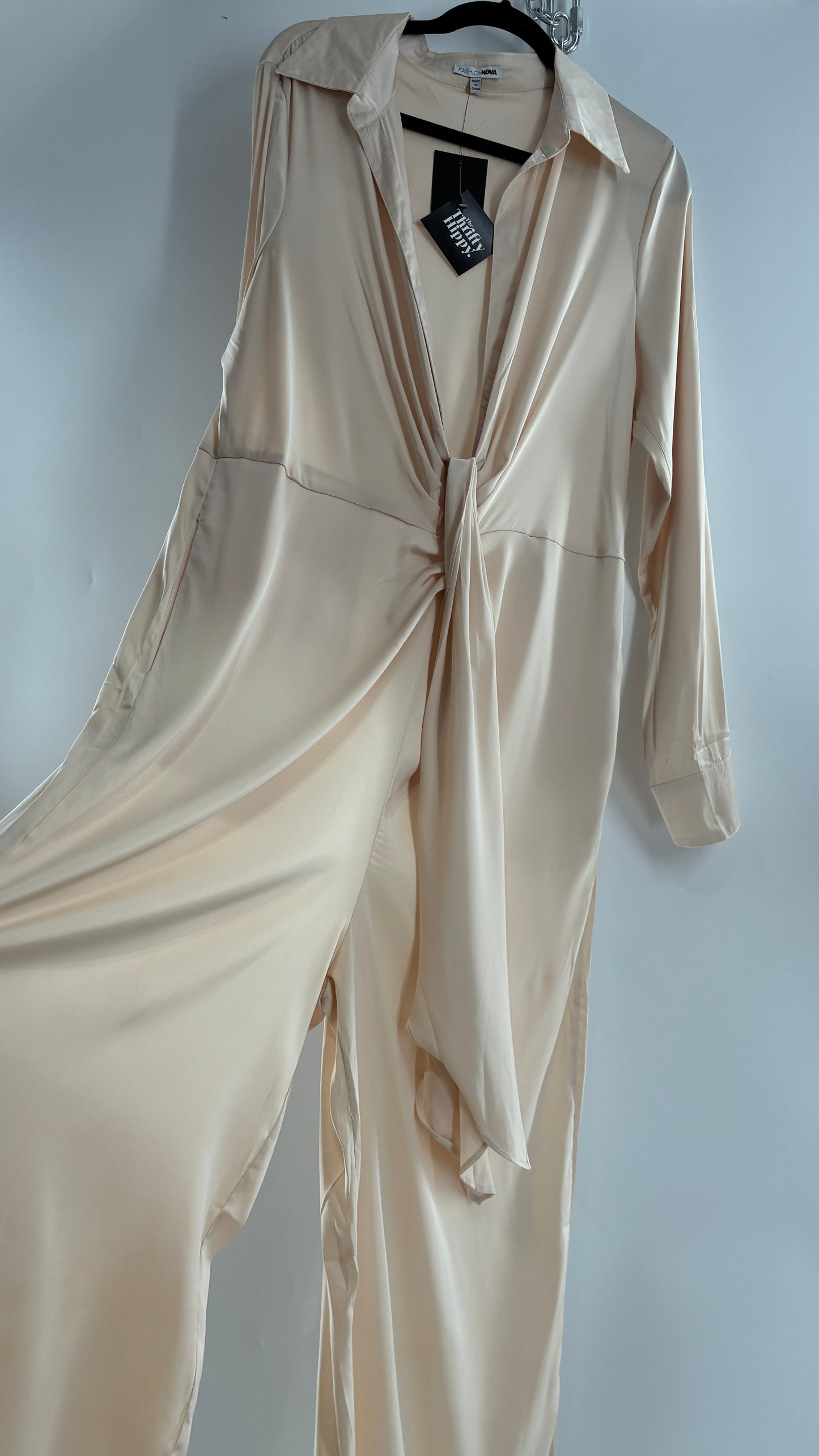 FASHION NOVA Silky Champagne Wide Leg Jumpsuit (XXL)