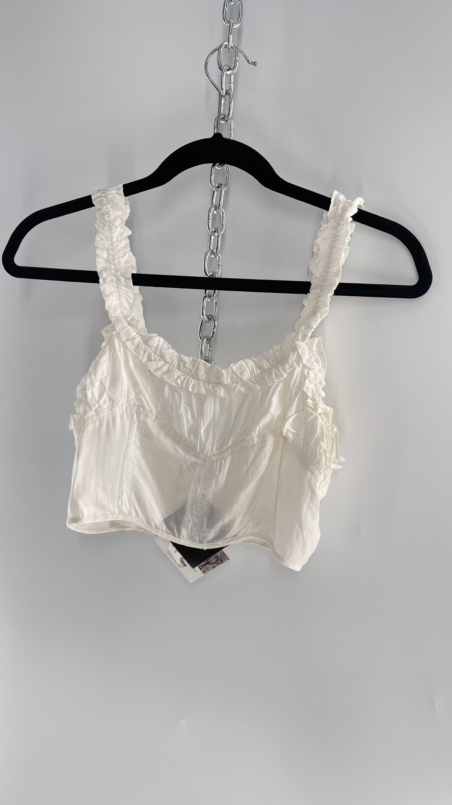 Intimately Free People White Ruched Bust Ruffle Trim Top (XS)