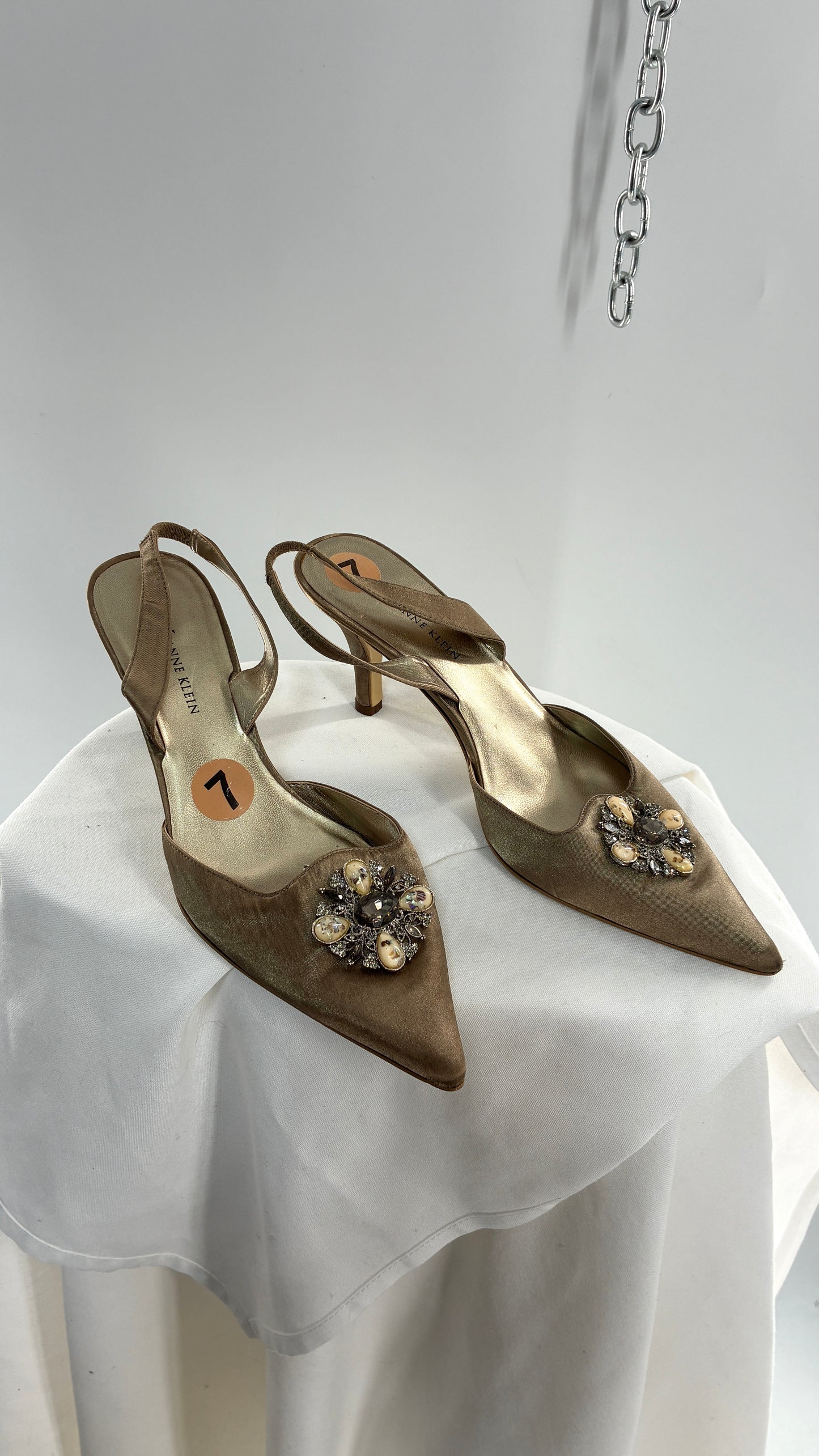 Vintage Anne Klein 1990s Kitten Heel with Stone and Metal Embellishments(7)