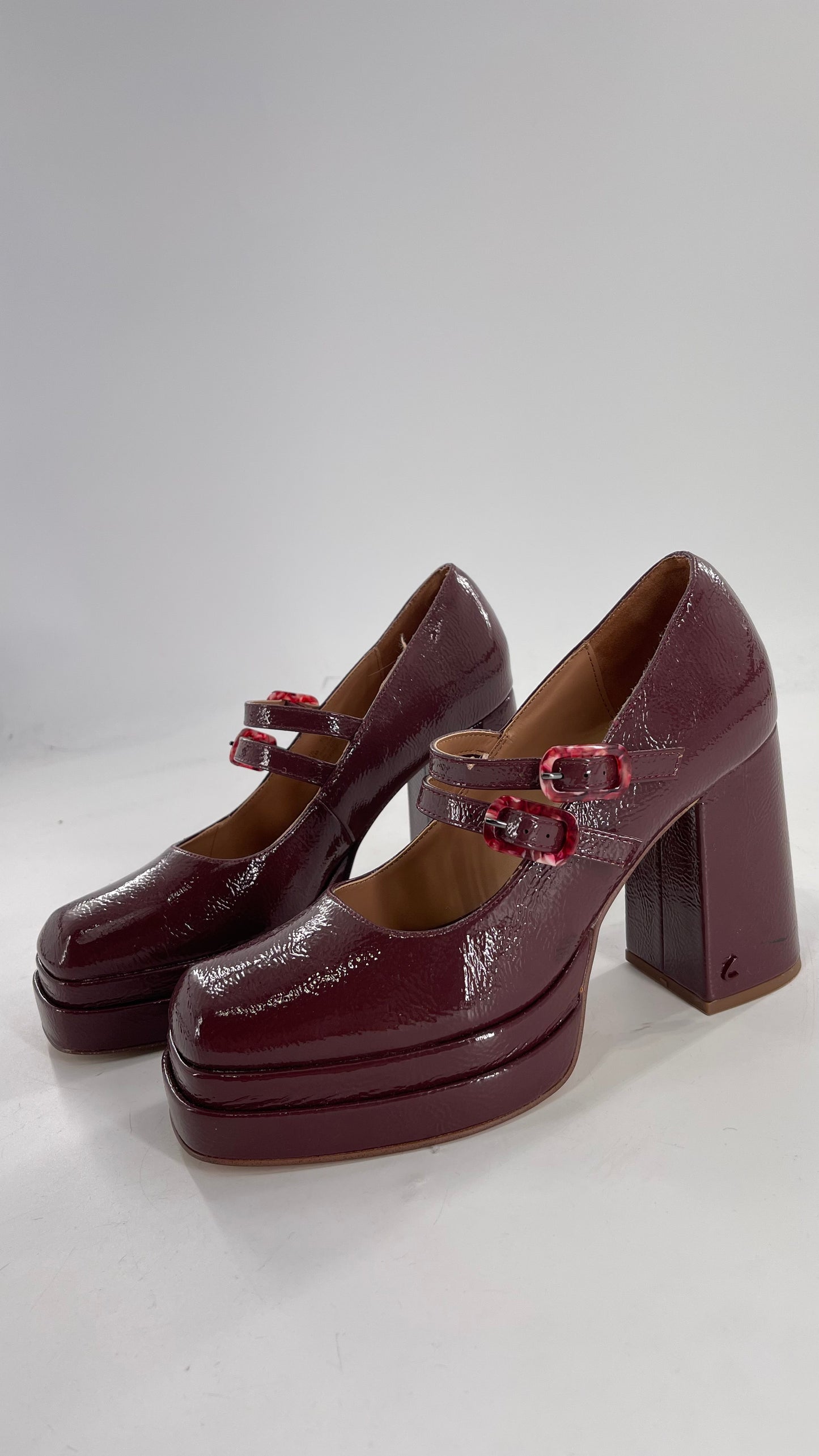 CIRCUS NY Burgundy Double Platform Chunky Heel Double Strap Mary Jane Steppers