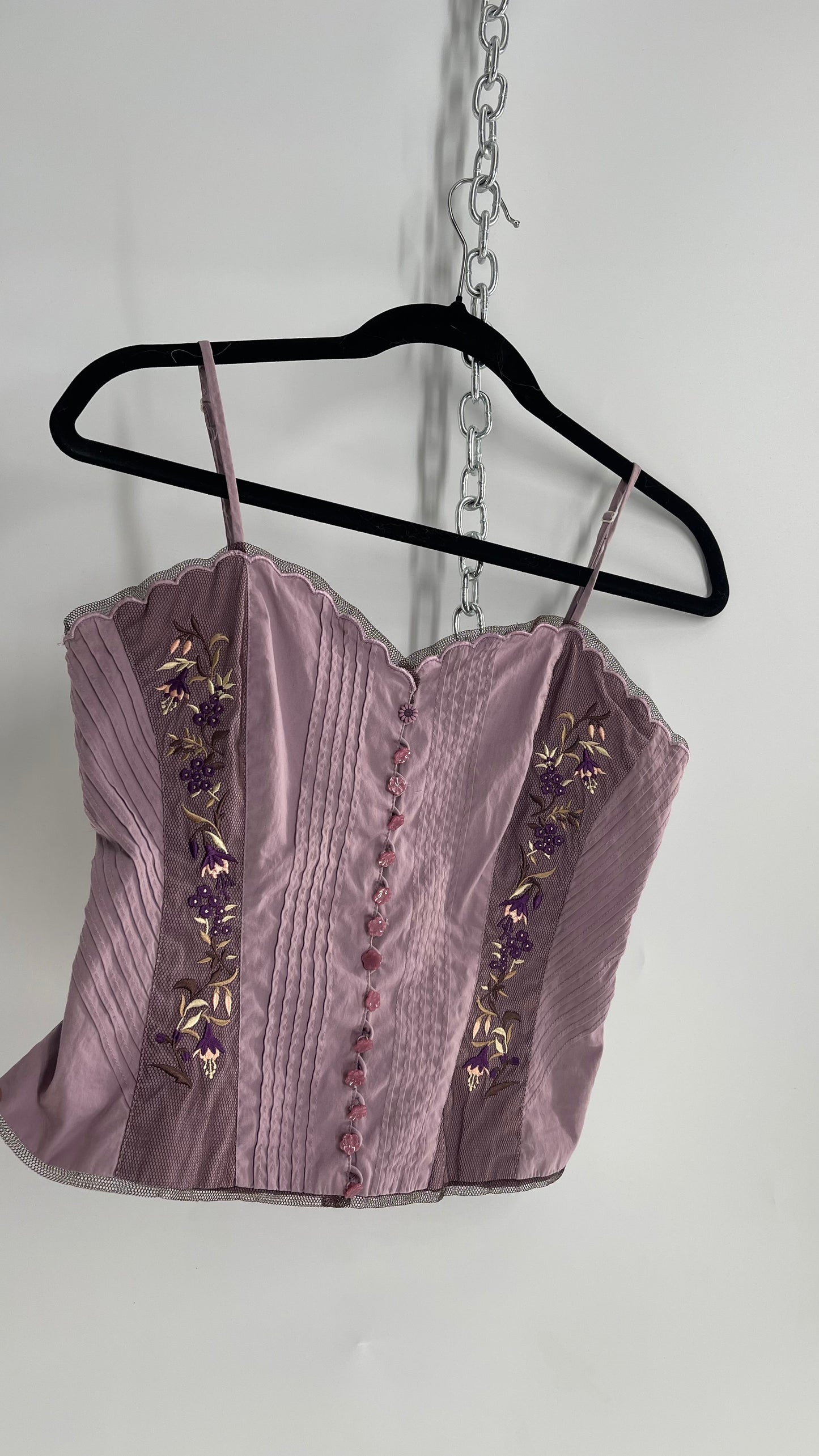 Vintage Elevenses Purple Embroidered Button Front Camisole (4)