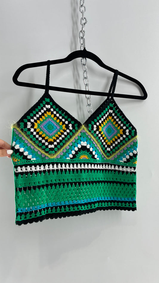 Vintage Crochet Knit Kelly Green Sleeveless Top with Tags Attached (Small)