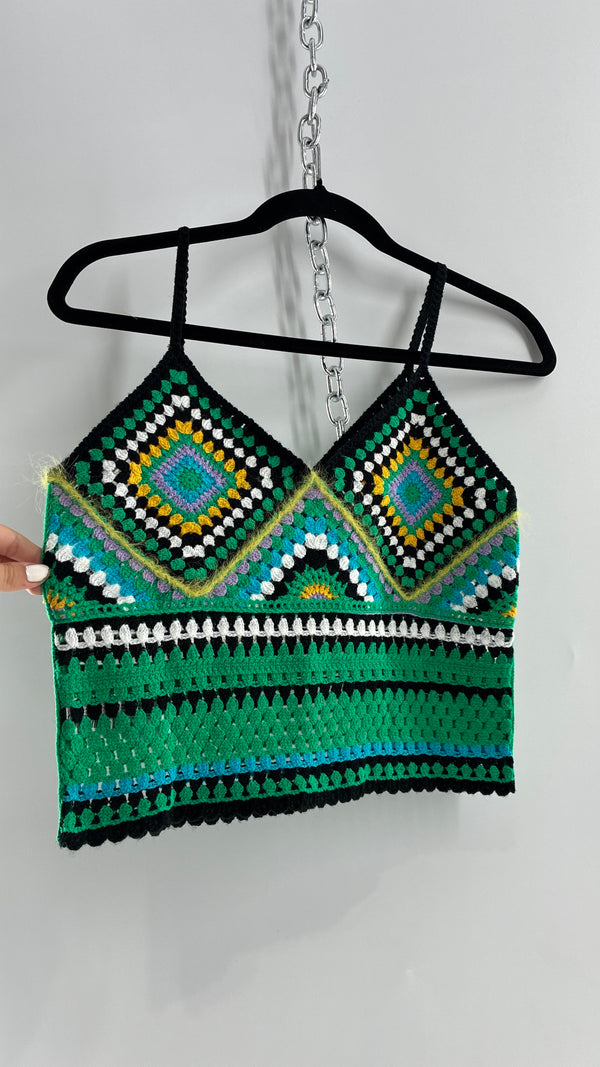 Vintage Crochet Knit Kelly Green Sleeveless Top with Tags Attached (Small)
