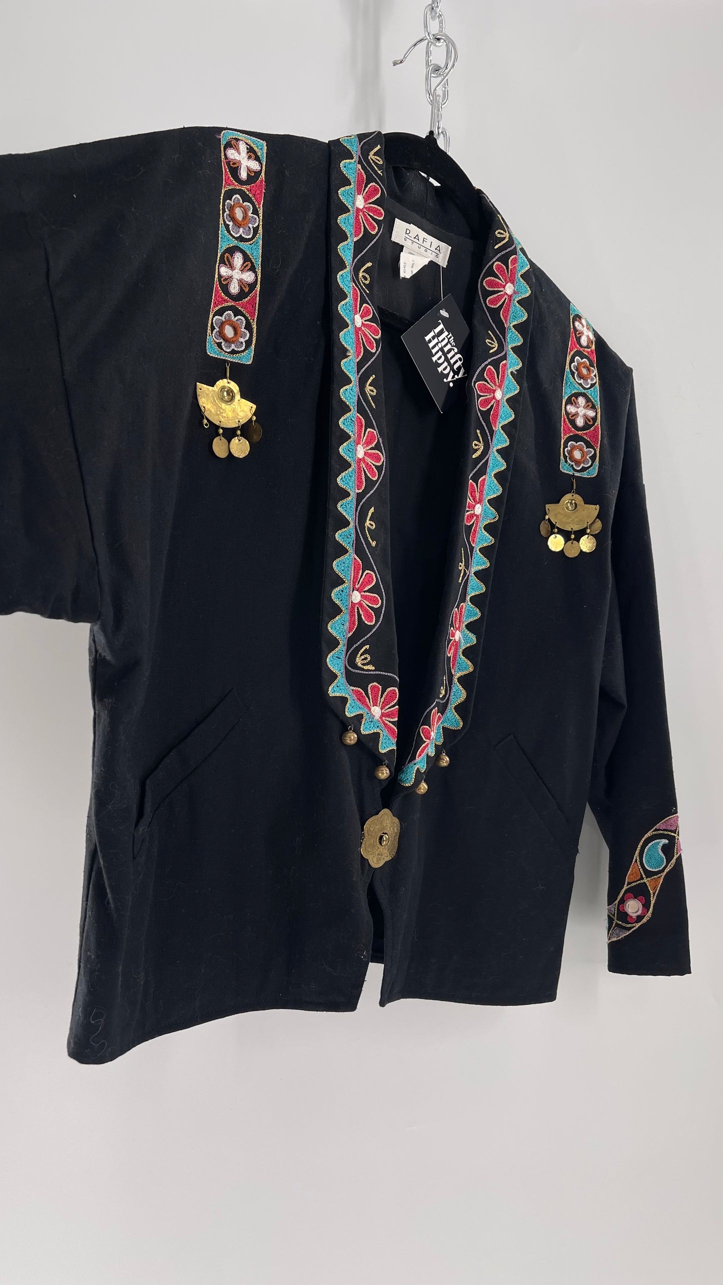 Vintage 1970s RÁFIA STUDIO Western Embroidered Jacket with Bronze Medallions (Medium)