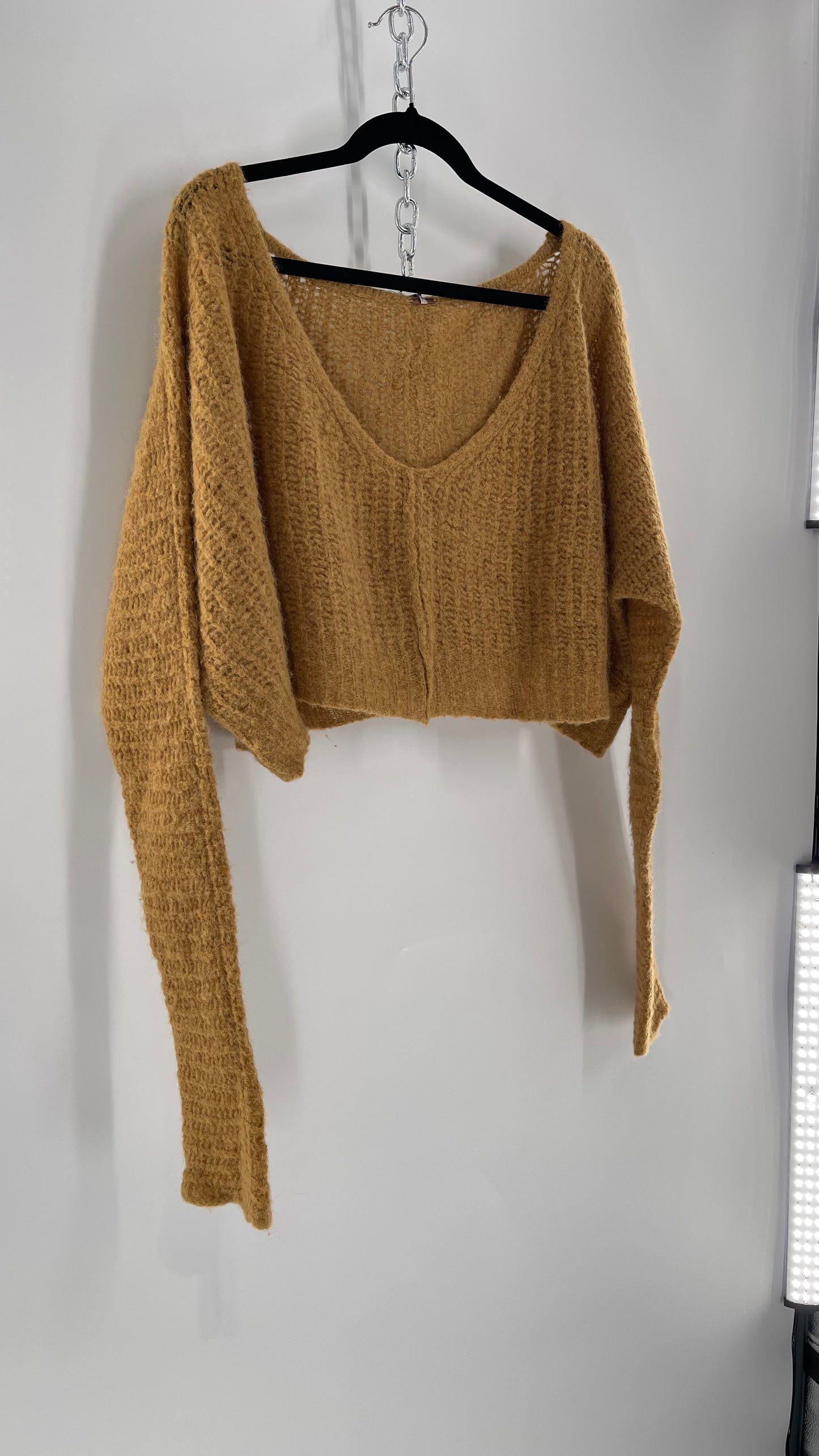 Free People Mustard Knit Cropped Sweater (XS) 88% Alpaca Fur