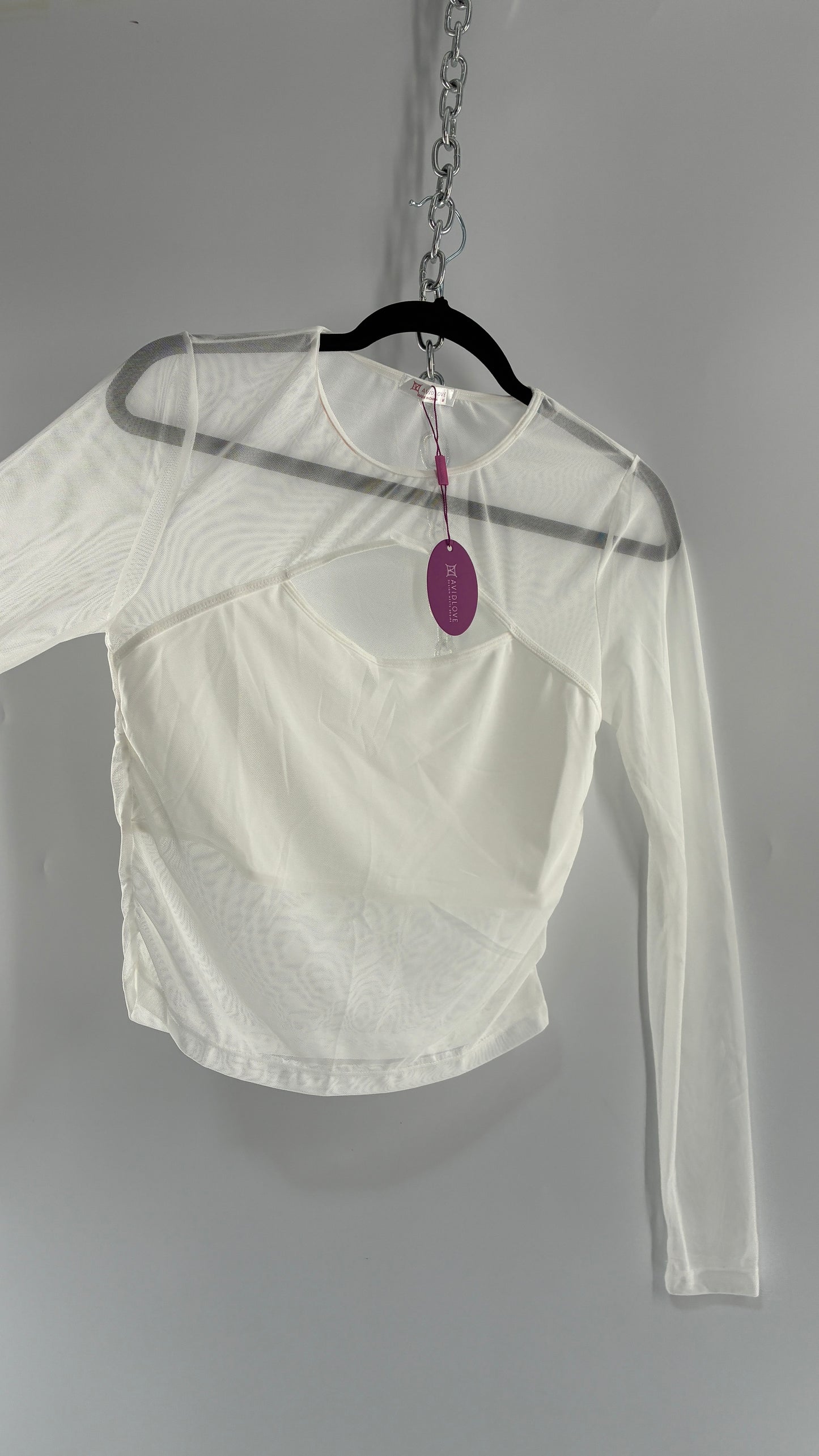 AVID LOVE White Mesh Long Sleeve with Keyhole Bust and Tags (Medium)