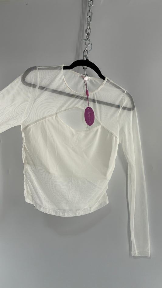 AVID LOVE White Mesh Long Sleeve with Keyhole Bust and Tags (Medium)