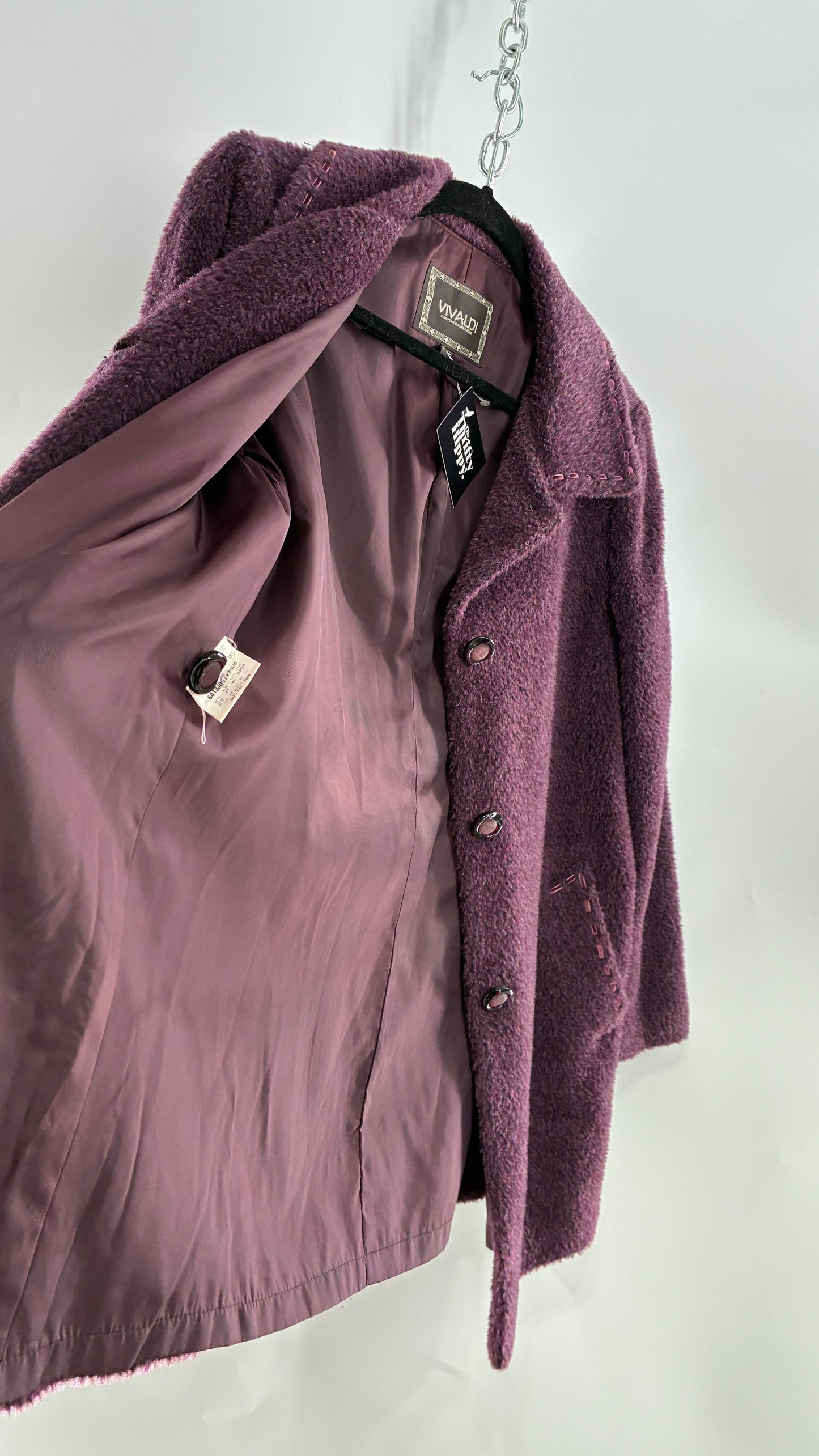 Vintage VIVALDI Purple Coat with Ribbon Stitch Detail (97,102,165cm)