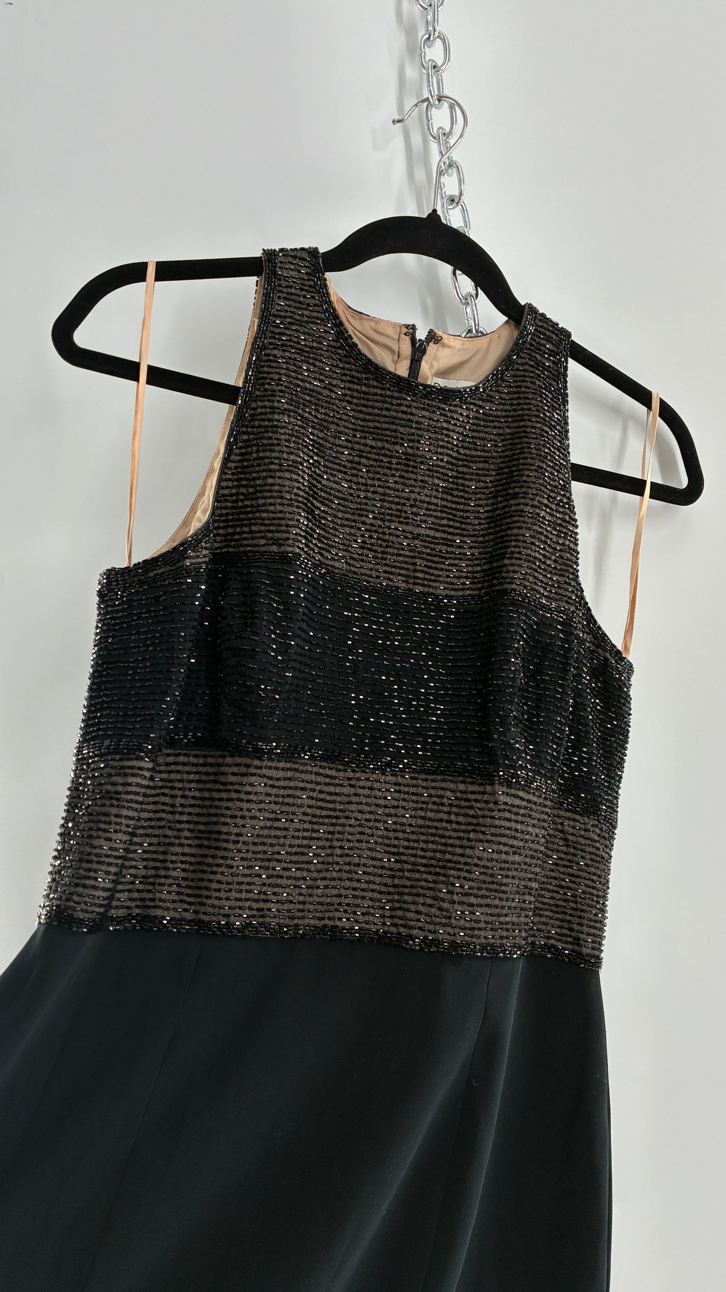 Deadstock Vintage BLACKTIE Oleg Classini Black and Nude Beaded Bodice Dress (10)