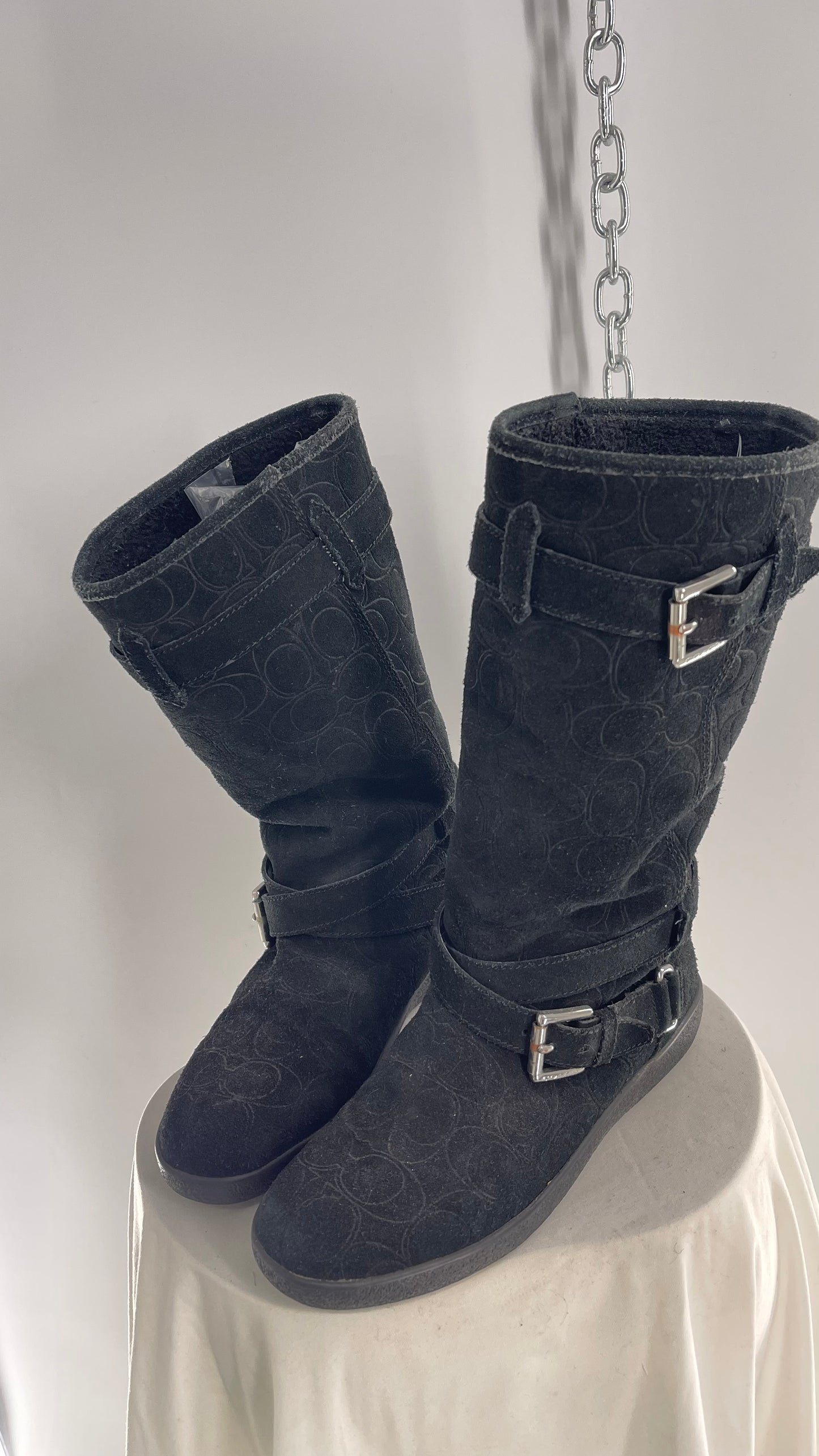 Coach Thelma Black Suede All Over Logo Monogram Boot (6)