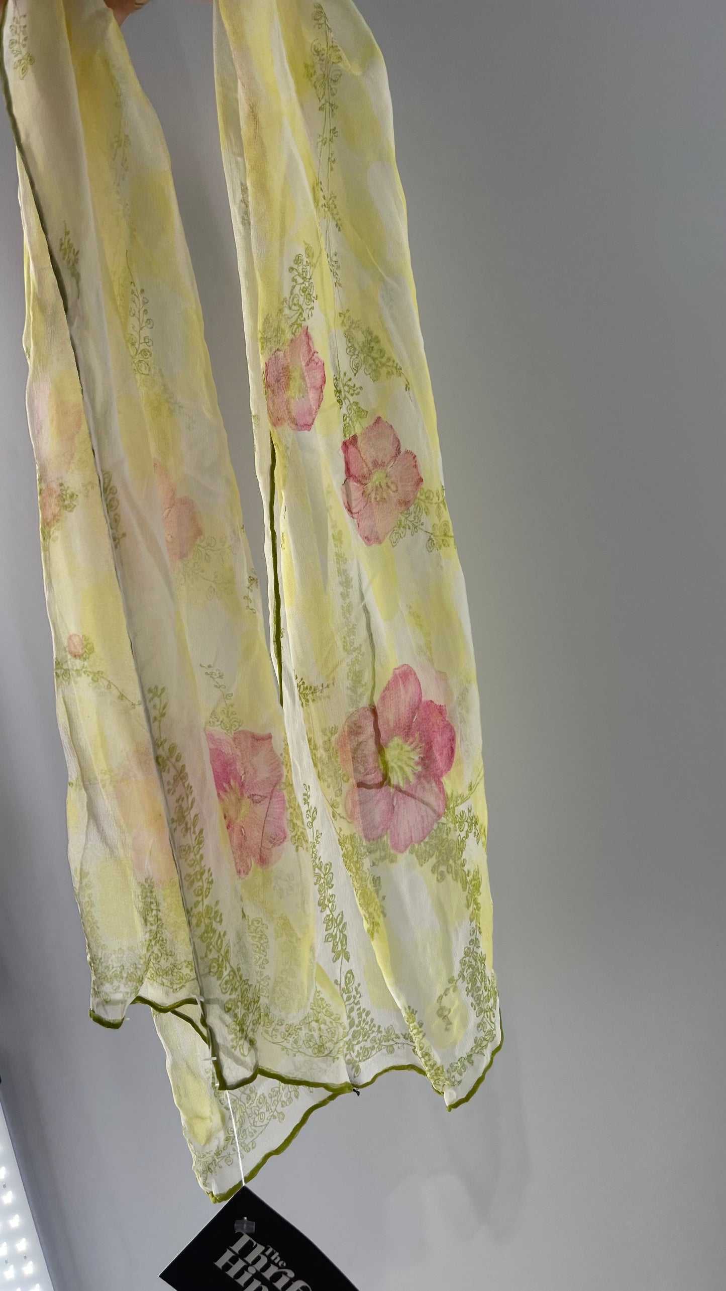 Vintage Lime Skinny Scarf with Florals