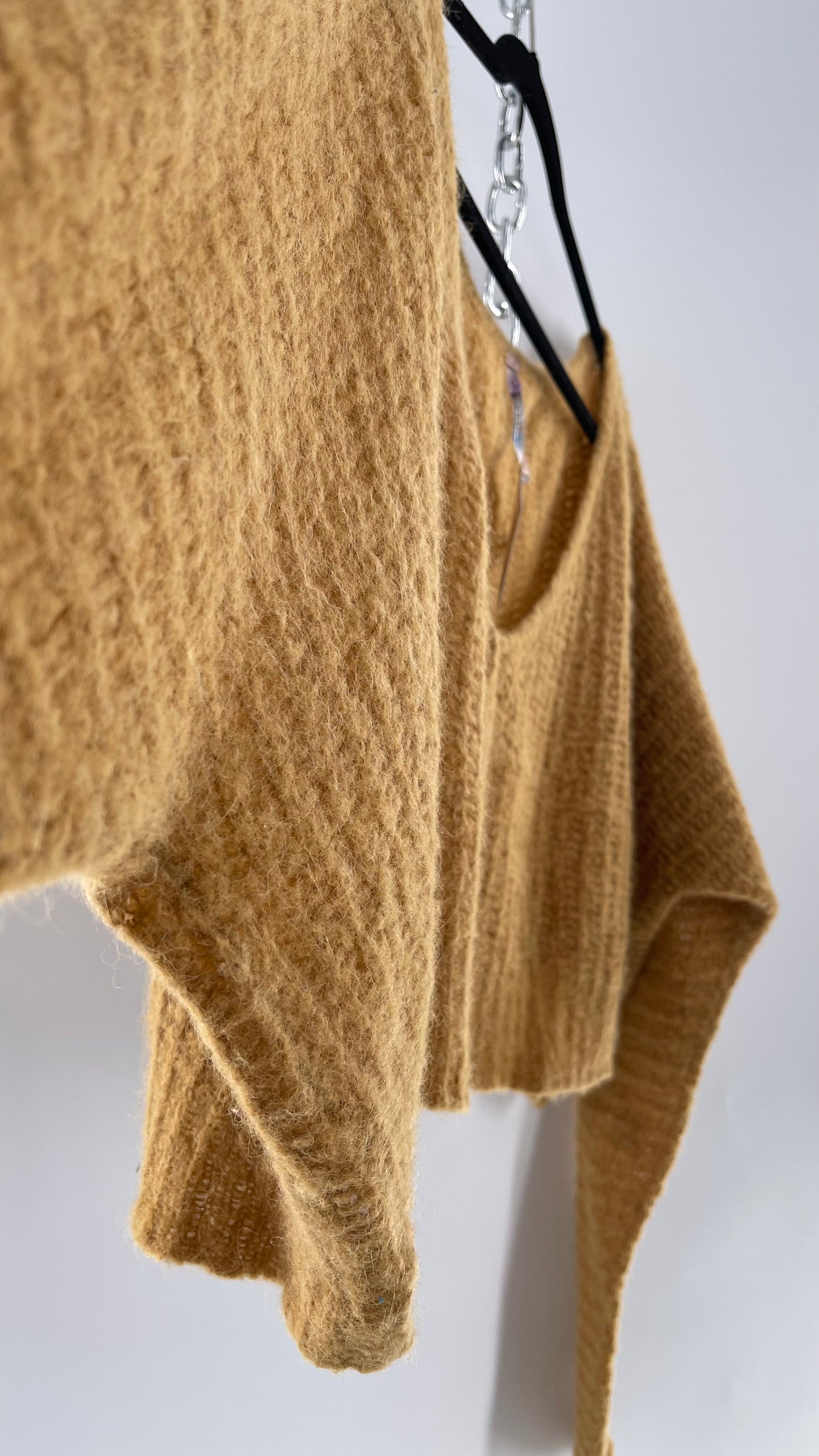 Free People Mustard Knit Cropped Sweater (XS) 88% Alpaca Fur