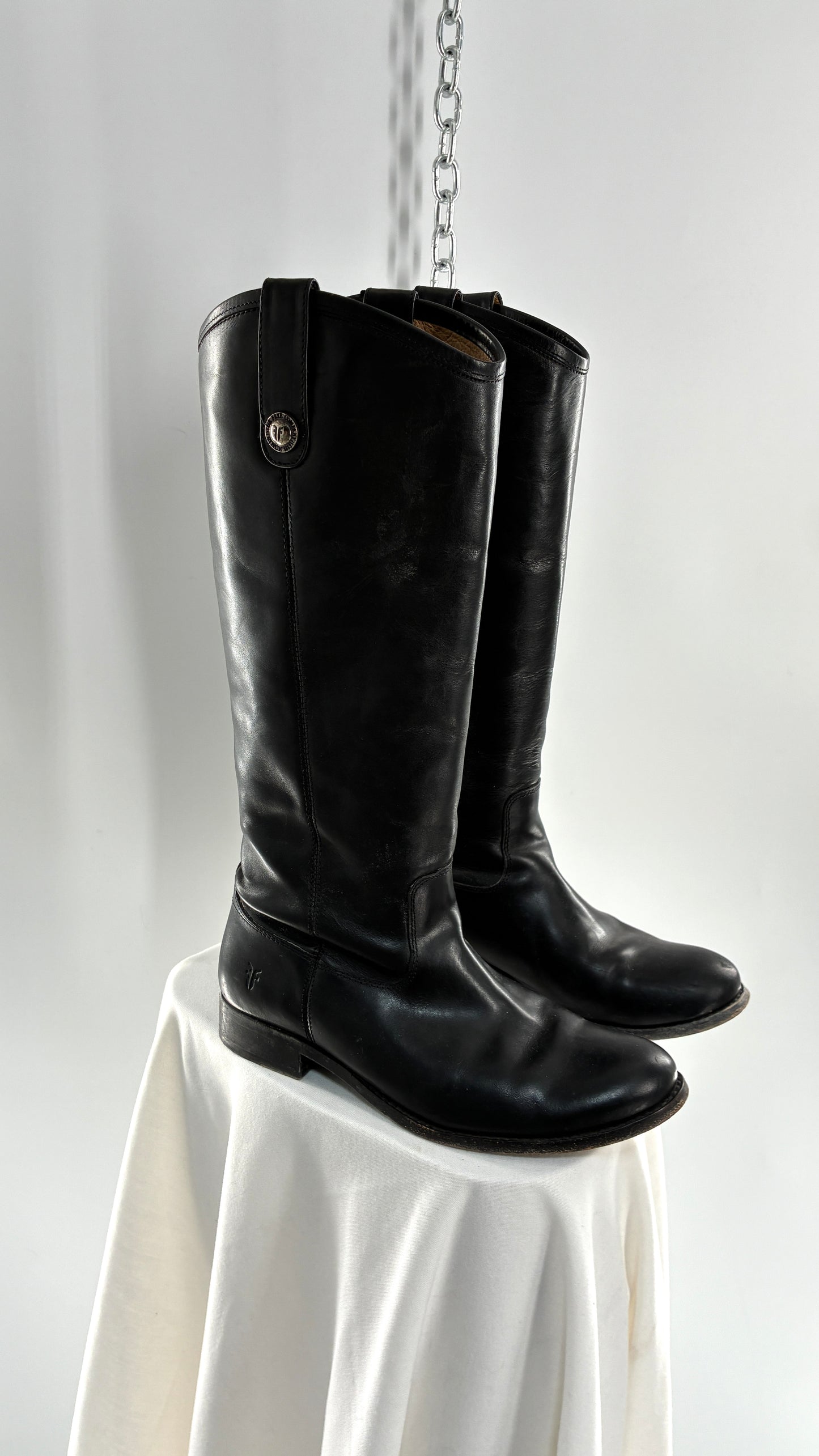 Vintage FRYE Melissa Tall Black Leather Button Boot Made in Mexico (7.5)