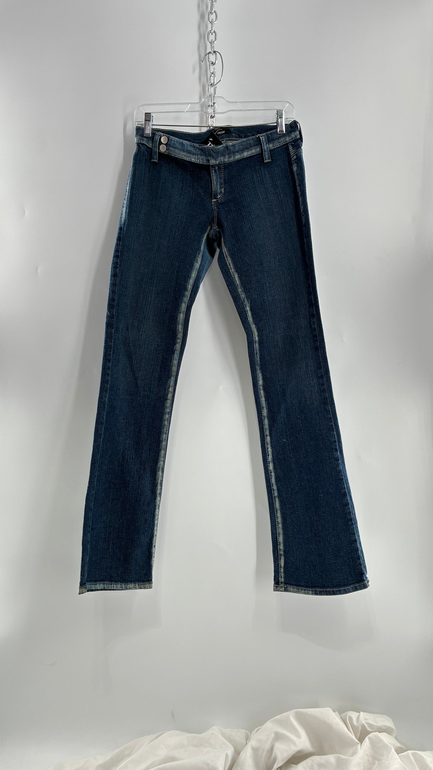 Vintage GUESS CO Ultra Low Rise Jeans with Bleached Seams and Button Side Closure (26)