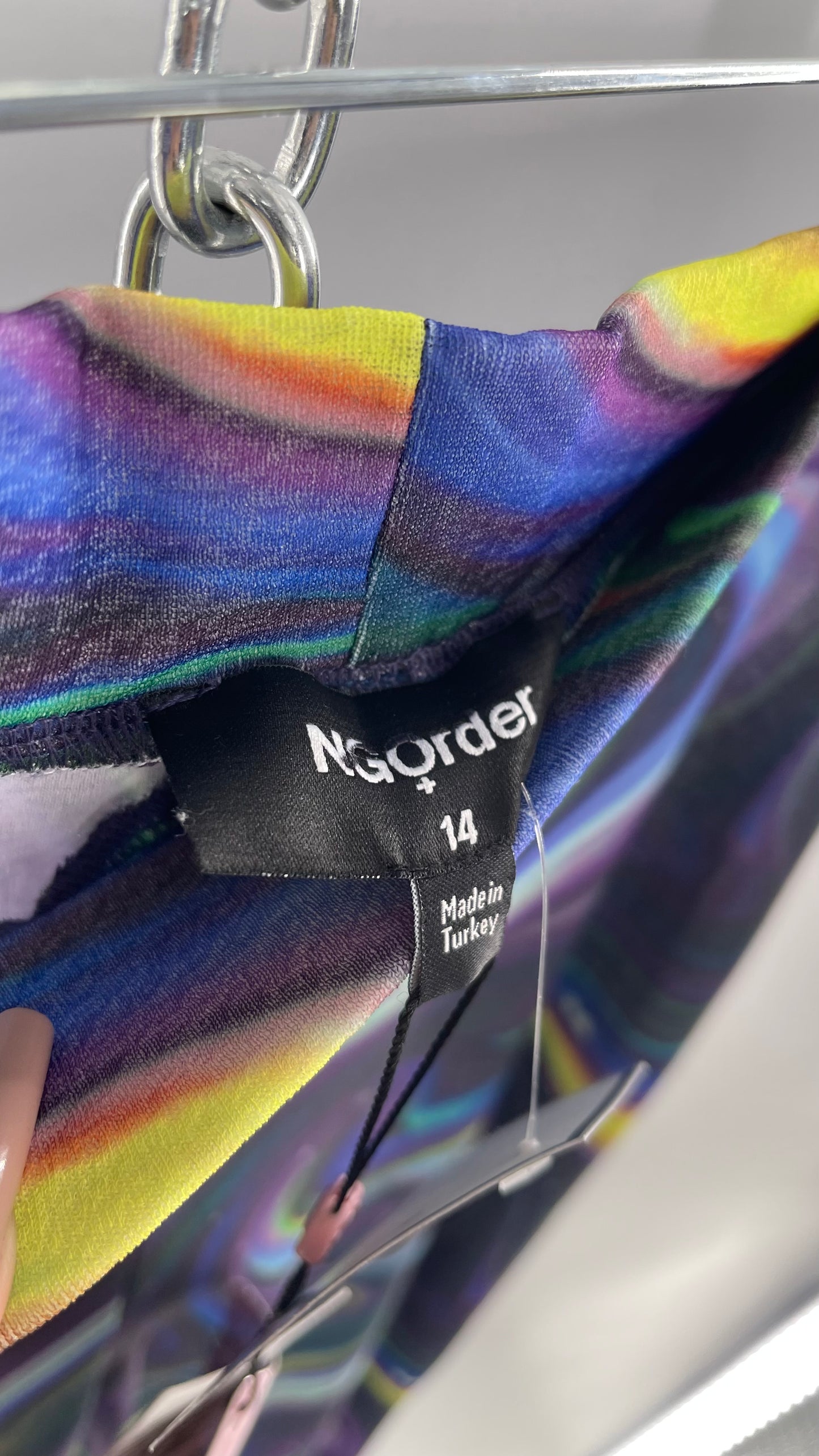 NGOrder Psychedelic Graphic Purple Blue Wavy Kickflare Pants with Tags Attached (14 XL)