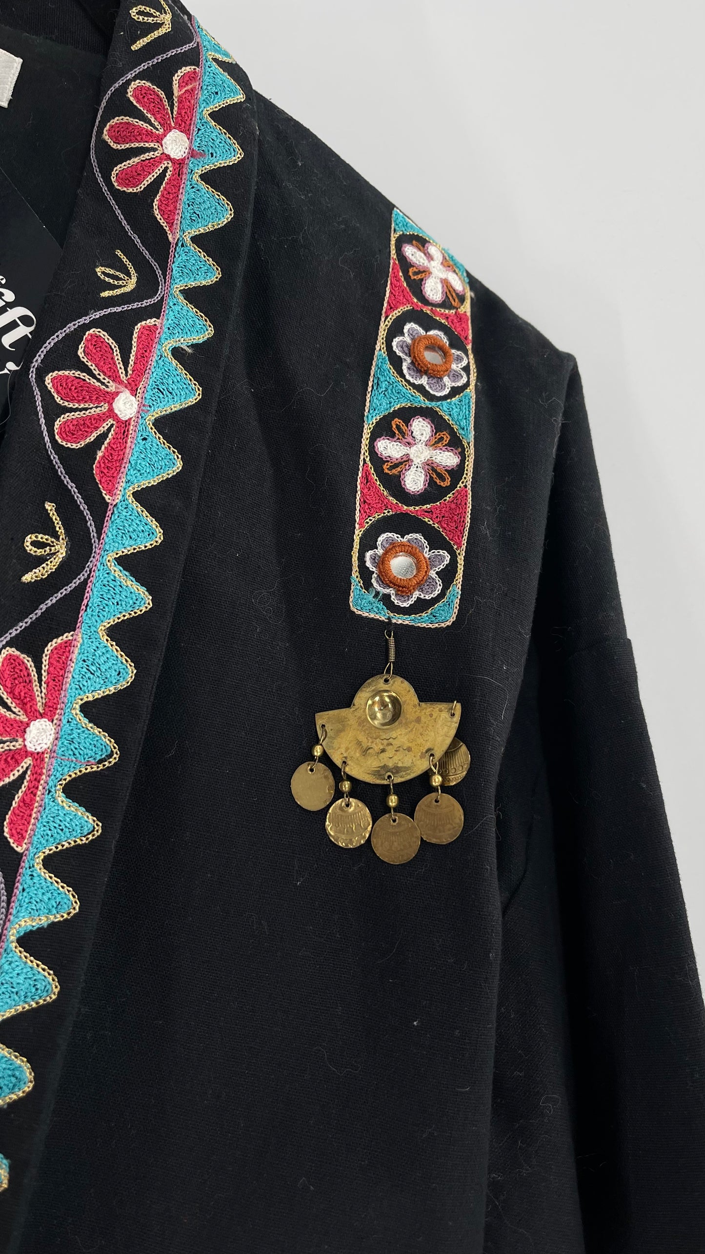 Vintage 1970s RÁFIA STUDIO Western Embroidered Jacket with Bronze Medallions (Medium)