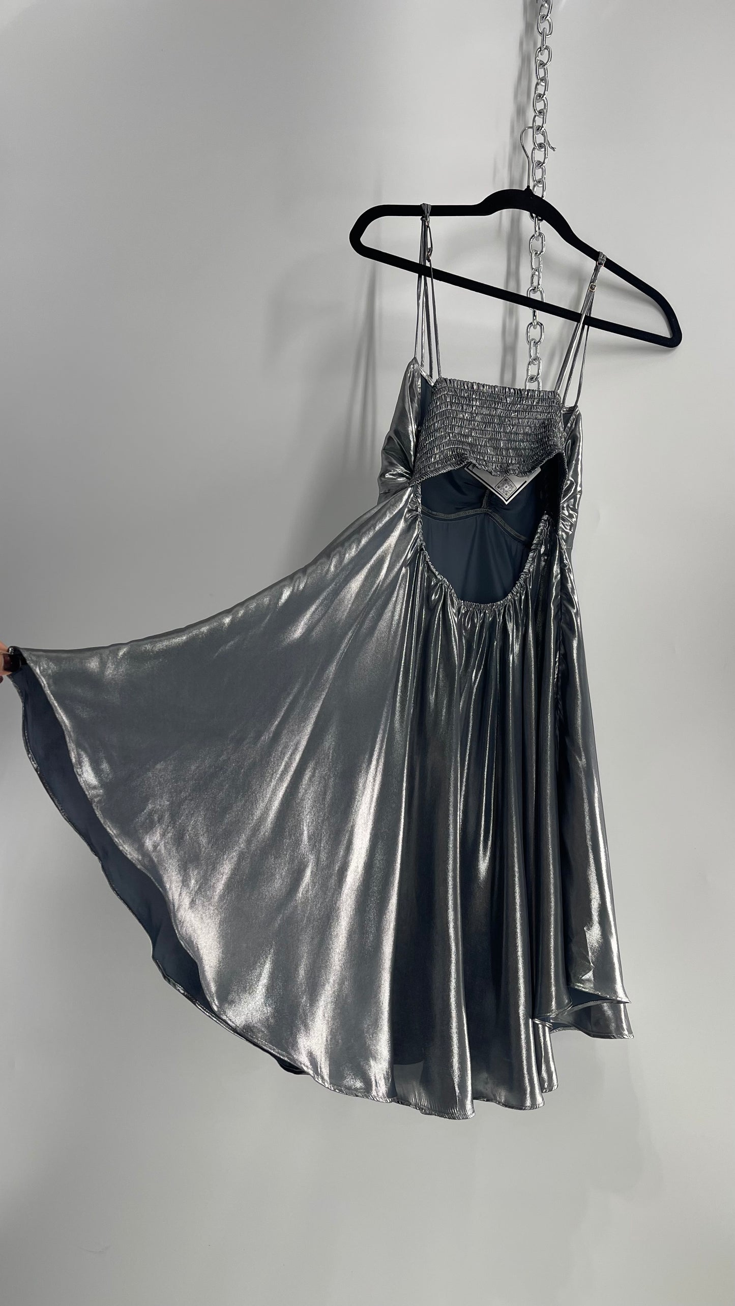 Intimately Free People Liquid Metal Silver Backless Dress (XS)