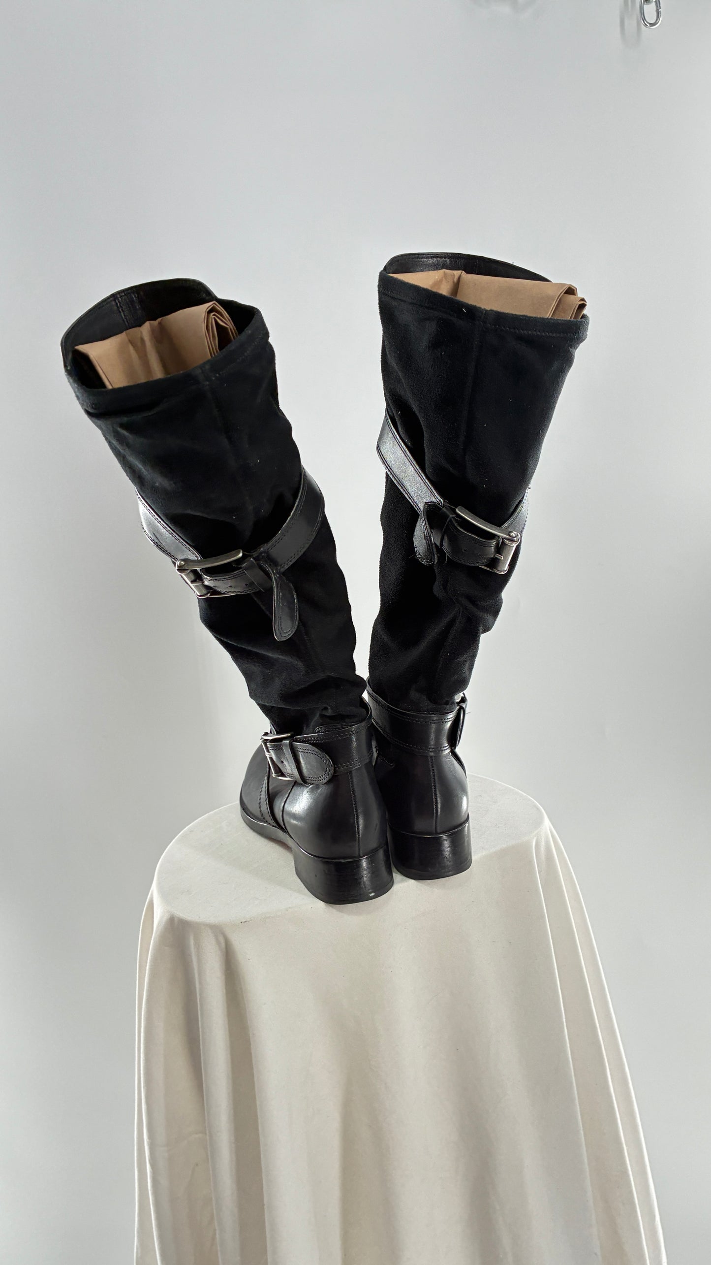 Vintage Cole Haan Black Leather Knee High Boots with Buckle Detailing (7.5)