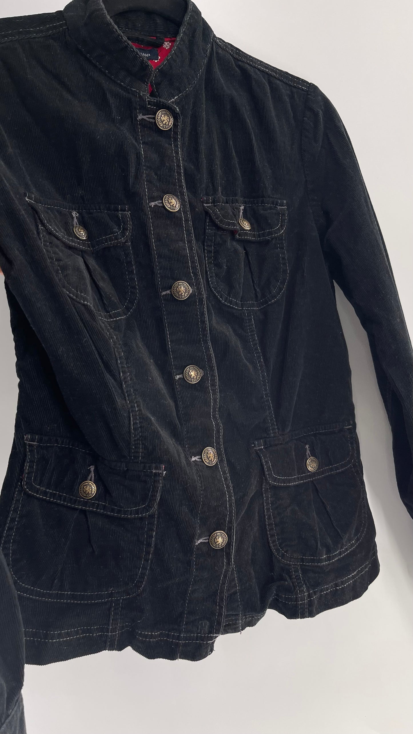 Tommy Hilfiger Black Corduroy Jacket with Pleated Pocket Details (Small)