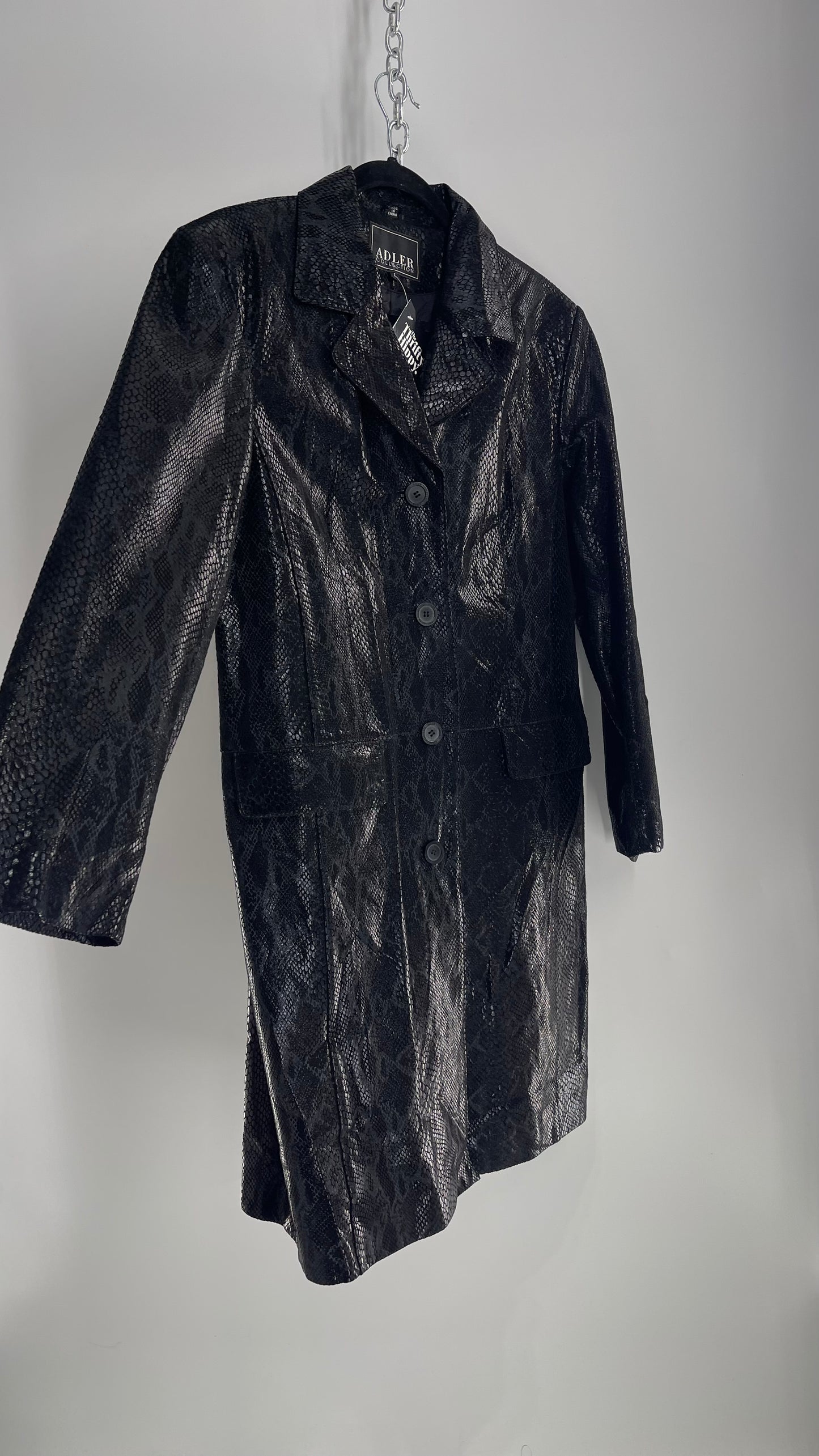 Vintage ADLER Black Genuine Leather Snake Embossed Coat (Large)