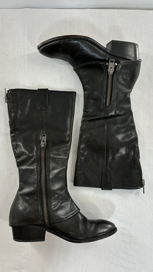 Vintage KORK EASE Black Genuine Leather Fold Over Boots with Heavy Metal Detailing (9/40.5)