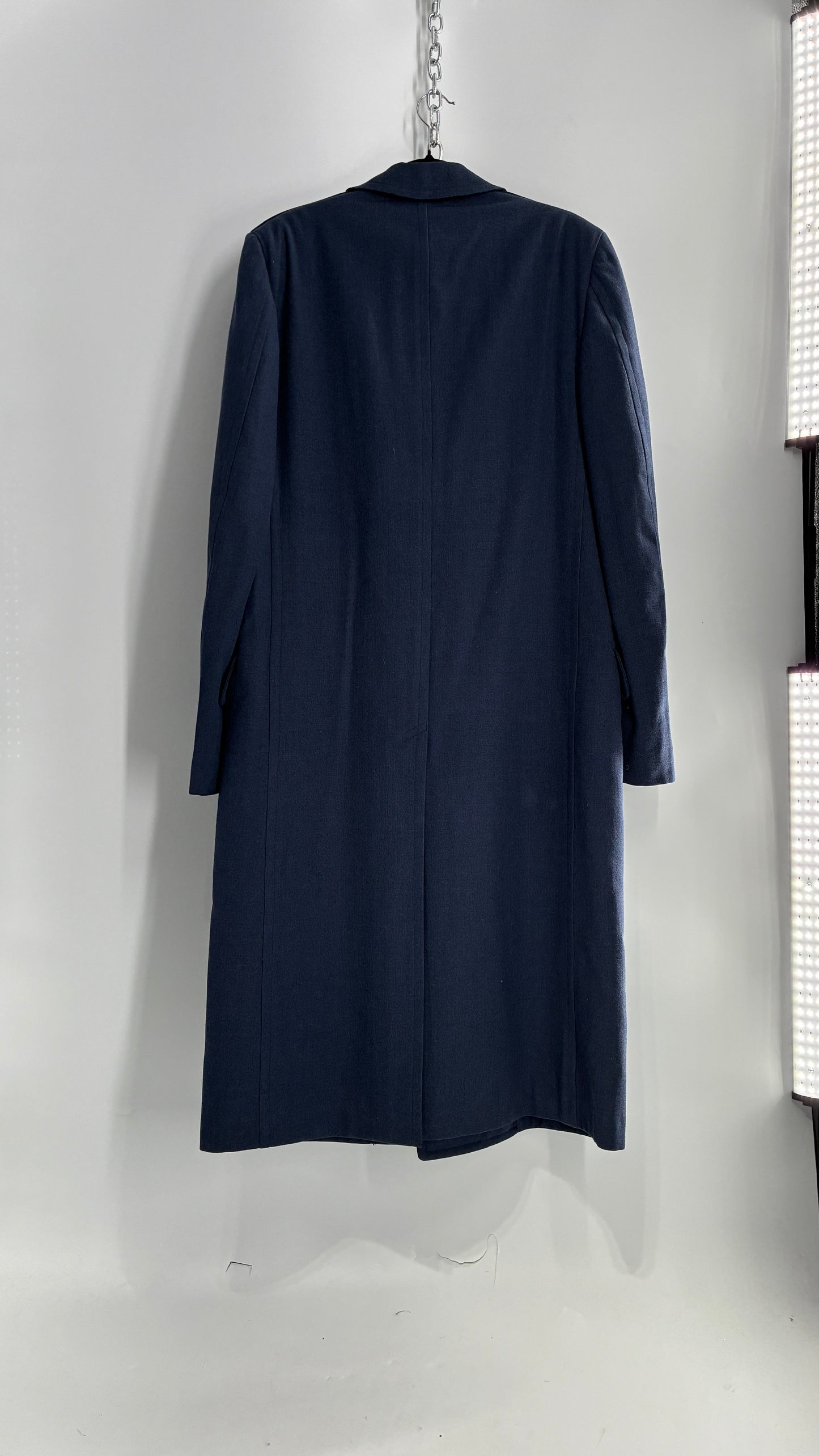 Vintage Military Style Navy Blue Woven Heavy Duty Long Coat