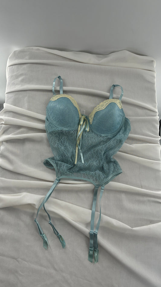 Vintage Donna L’orén Baby Blue Corset with Stretchy Lace Bodice  (36B)
