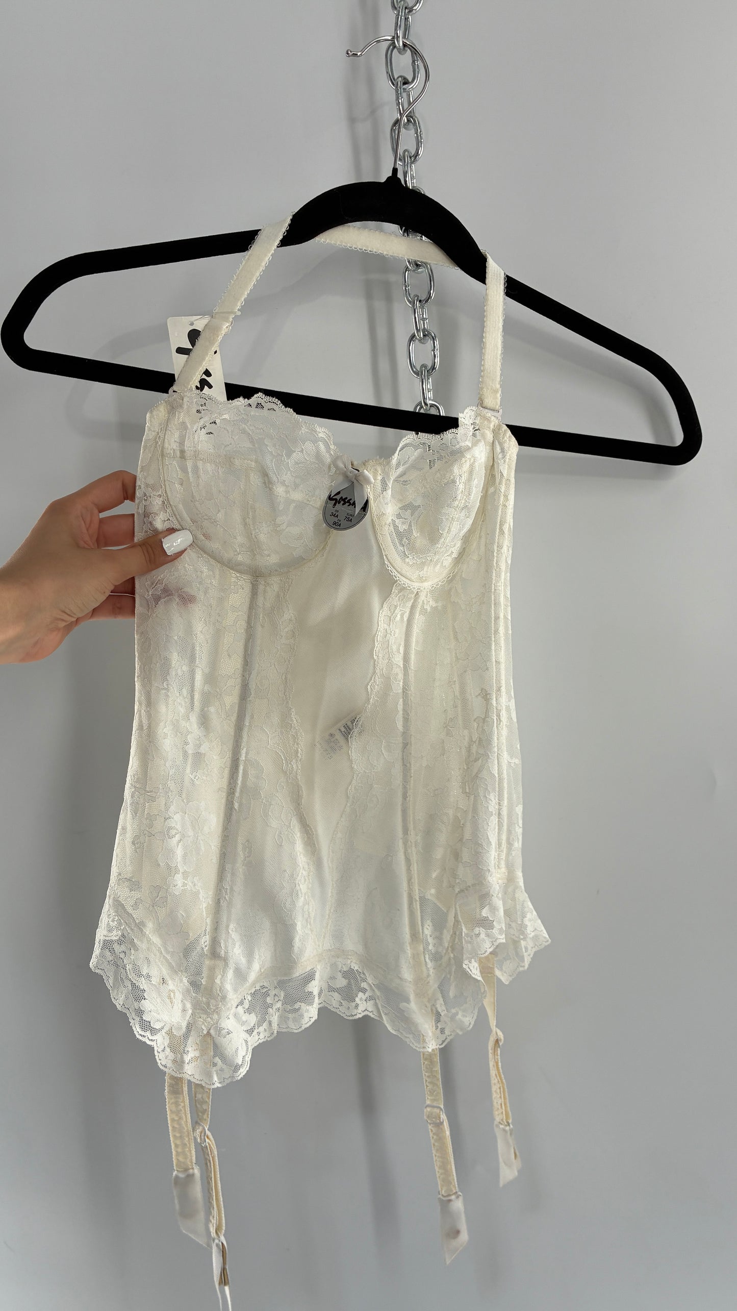 Deadstock Vintage 1950s GOSSARD Off White Lace Corset with Stocking Pulls (34A)