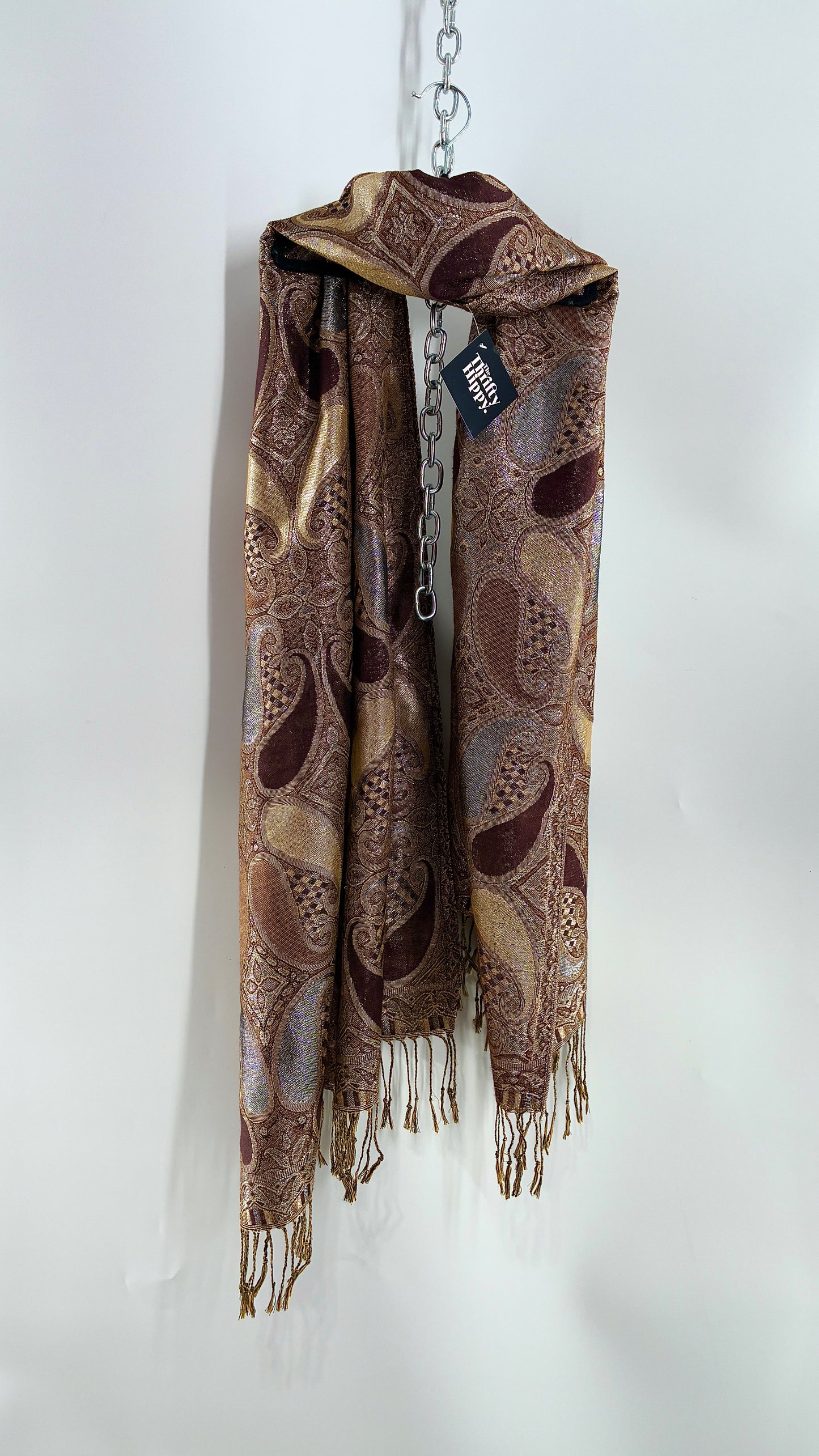 Vintage Paisley Metallic Knit Bronze and Silver Scarf