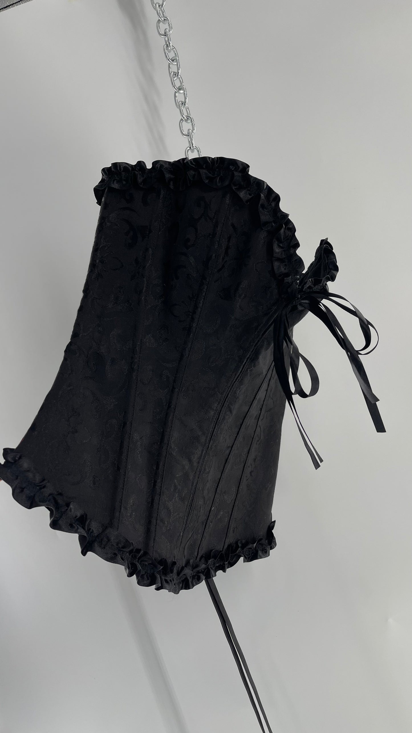 Adore Me Black Brocade Lace Back Ruffle Ribbon Trim (S/M)