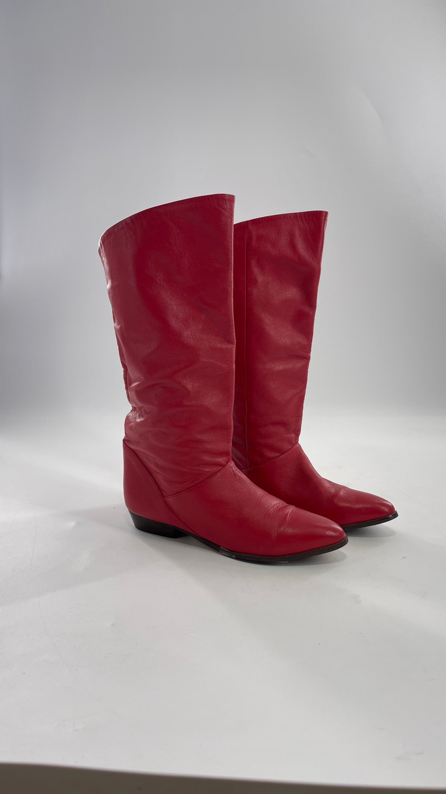 Vintage 1980s Red Argentinian Leather Pointed Toe Baggy Boots (8)