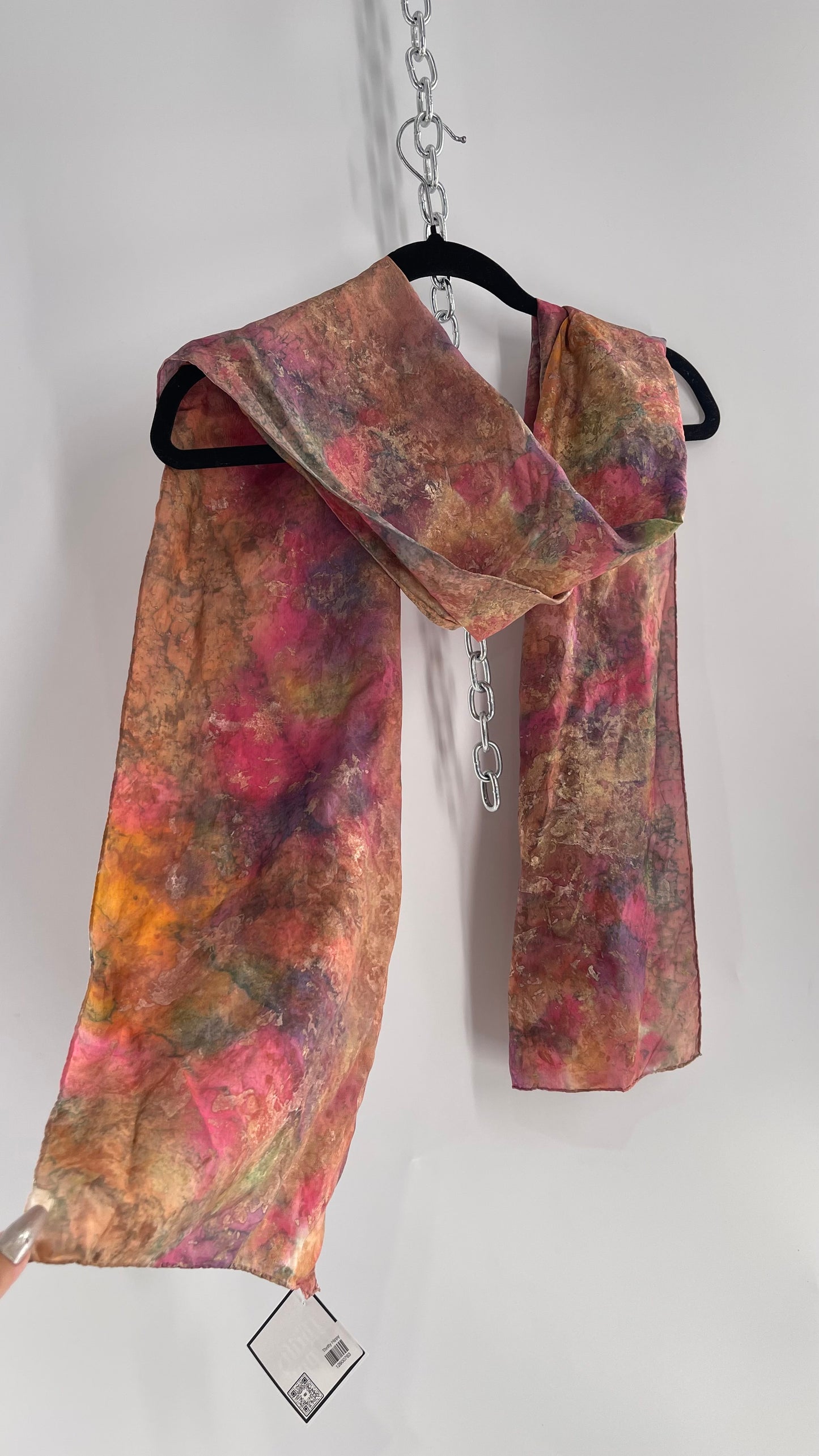 Vintage 100% Silk Damask Watercolor Gold Shimmer Scarf