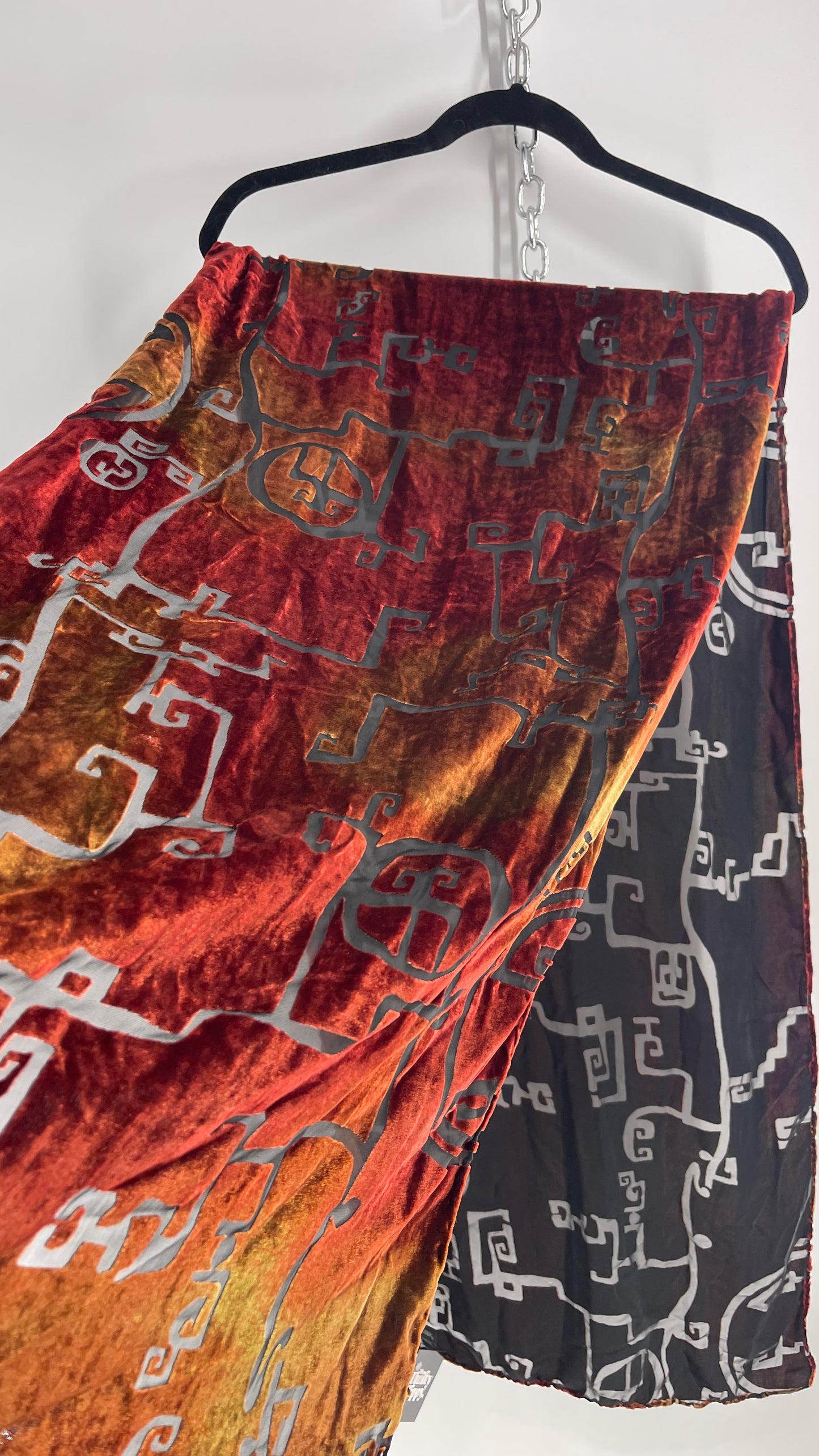 Vintage Orange/Red Abstract Burn Out Velour Scarf