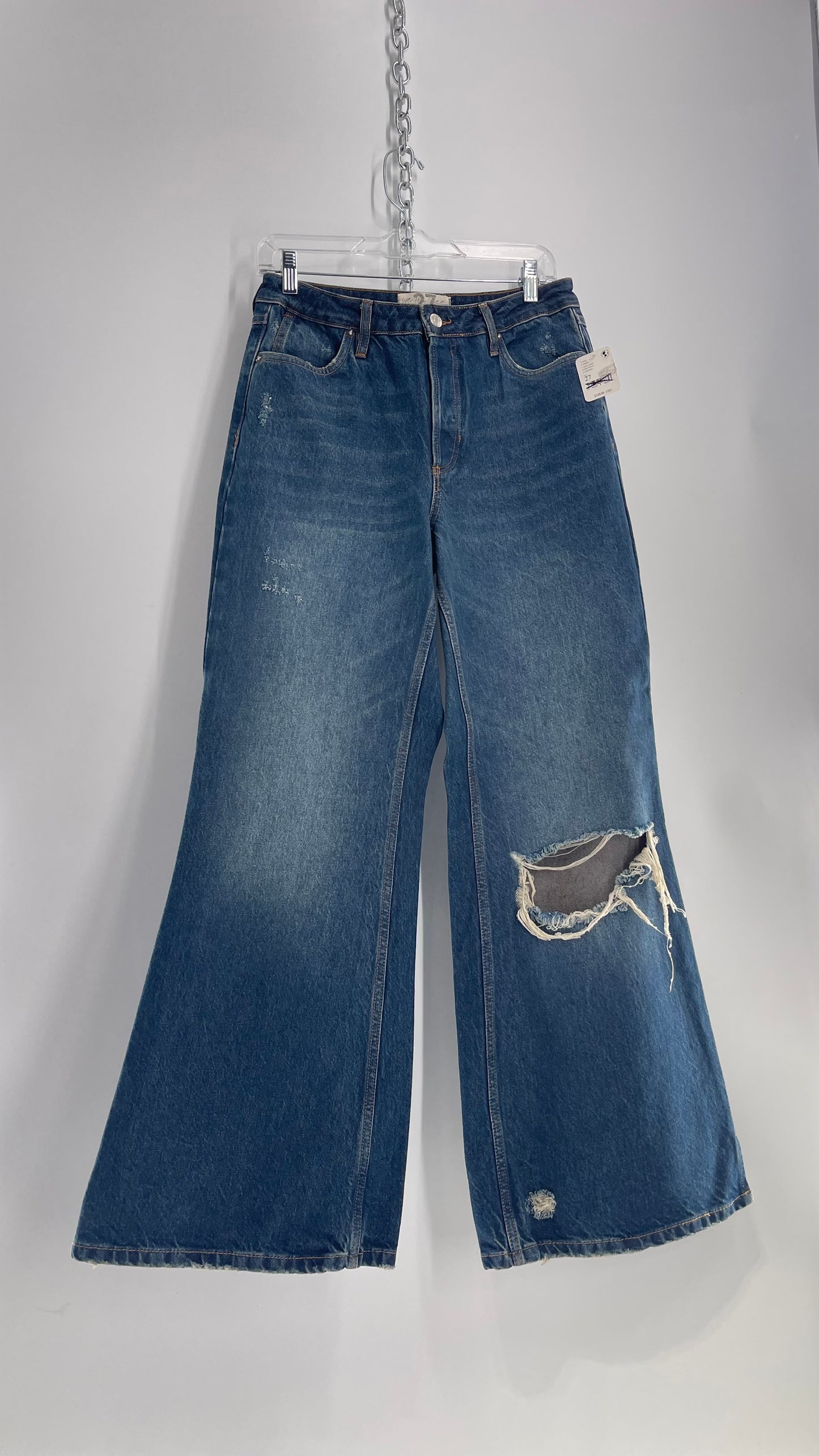 Free People Medium Wash Ripped Flare Jeans with Tags Attached (27)