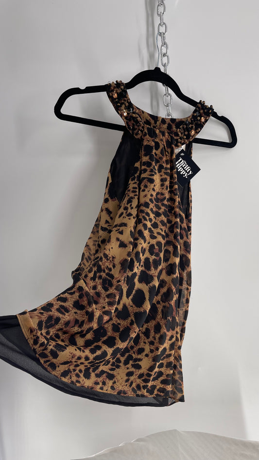 Vintage Cheetah Printed Choker Tunic Blouse with Beaded Neck (8)