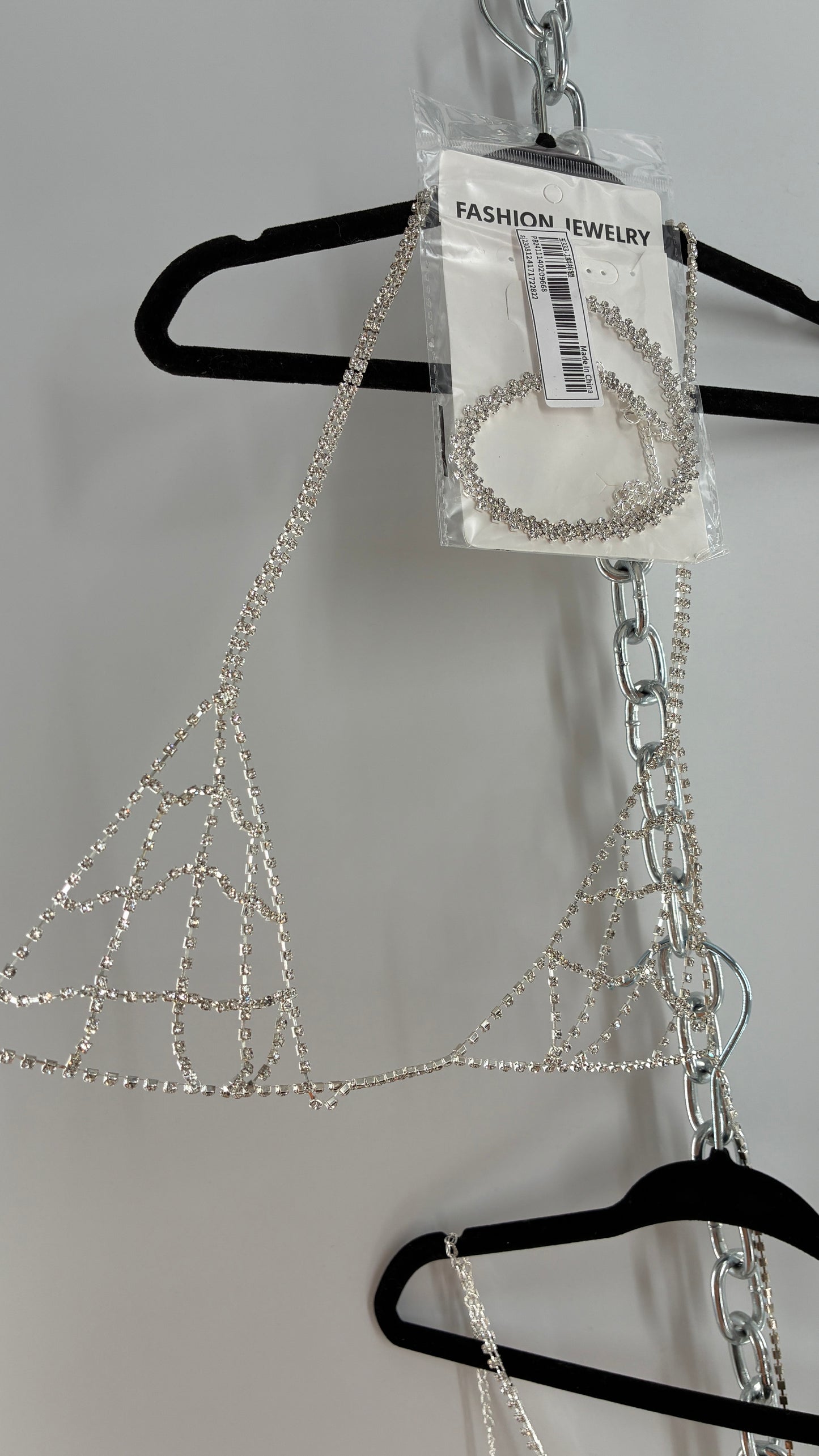 Silver Rhinestone Encrusted Bra, Panty, and Choker Set (One Size)